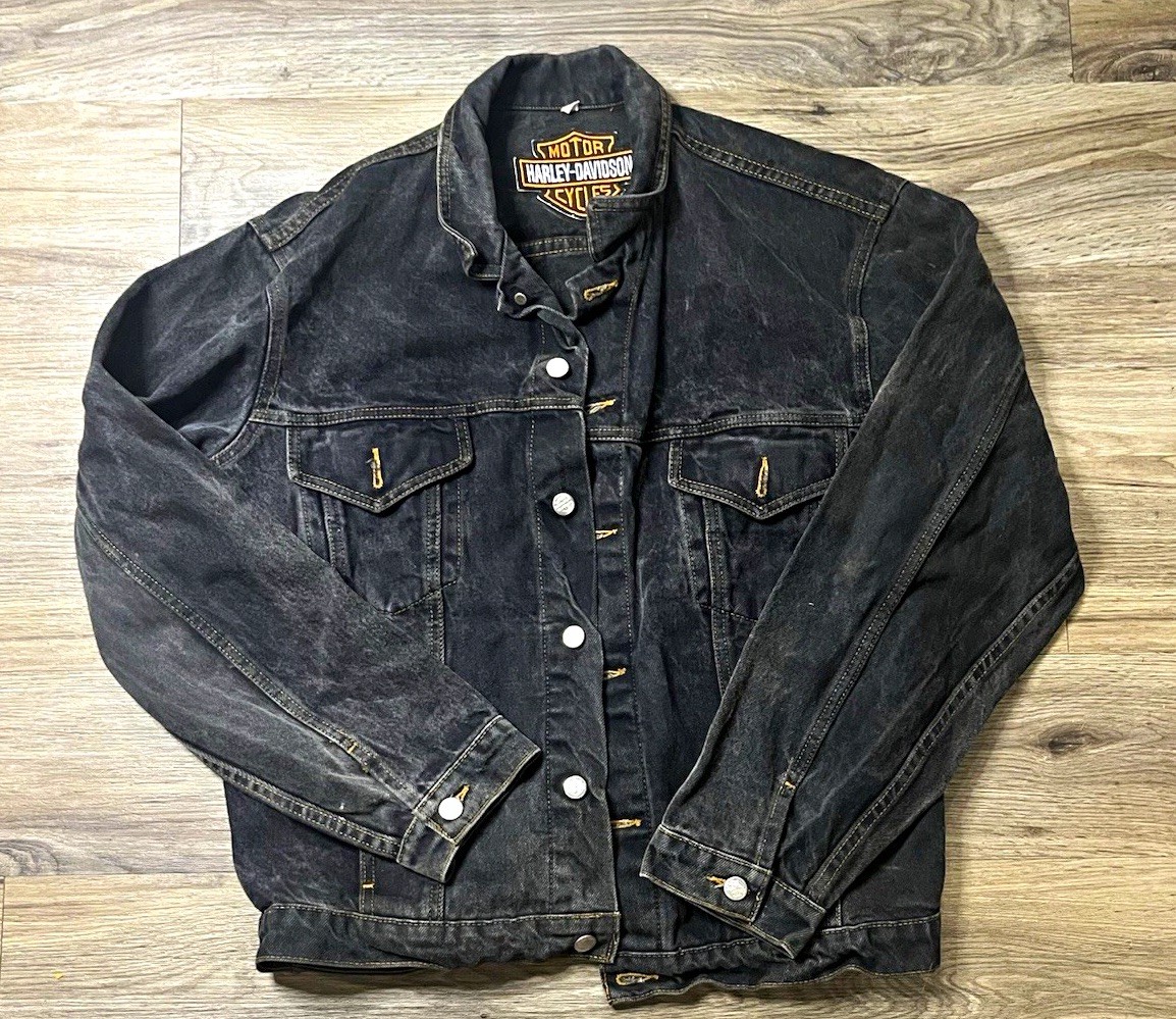Vtg 90s Harley Davidson American Legend Denim Jacket L Acid Wash Made In USA