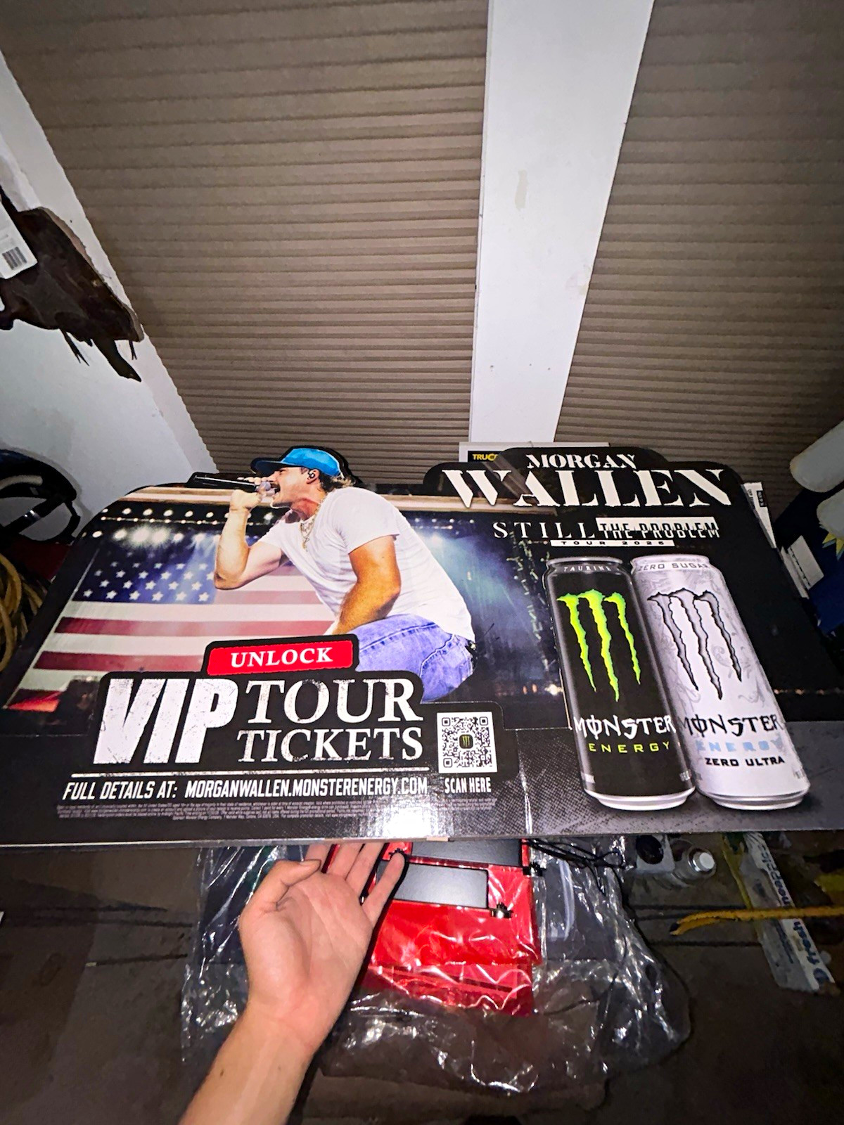 Morgan wallen/ monster cardboard ad with pole with removable pole included Morgan wallen/ monster cardboard ad with pole with removable pole included