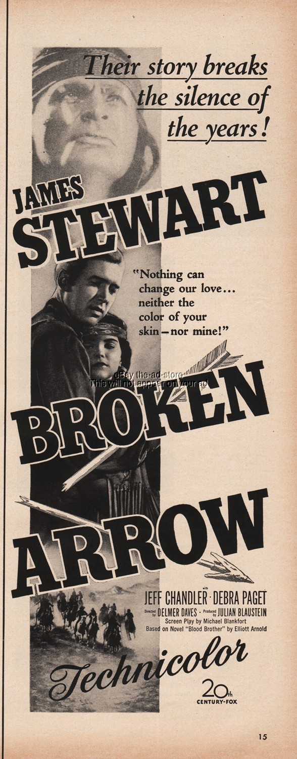 1950 Broken Arrow James Stewart Debra Paget Jeff Chandler movie promo ad
