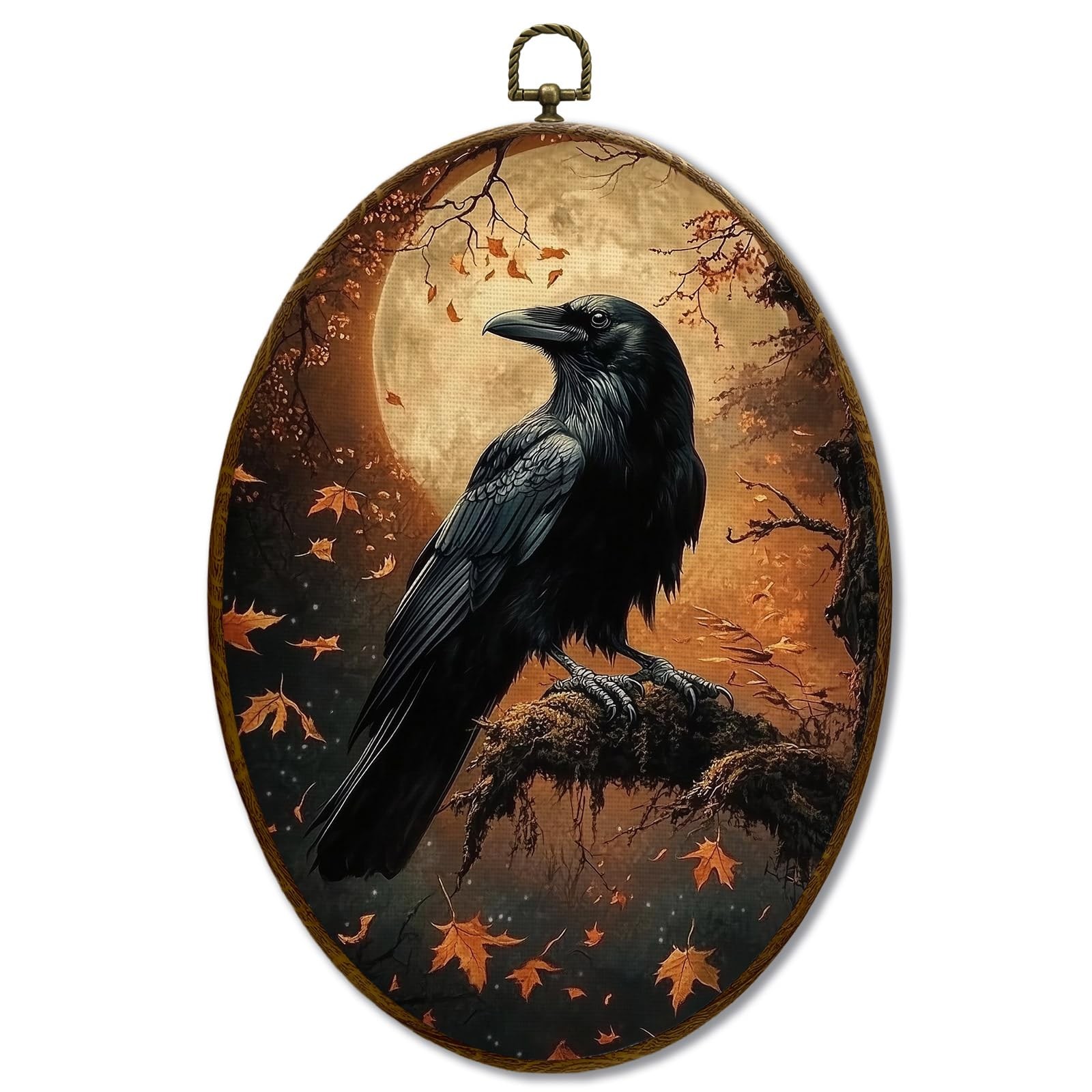 JQF Crow Decor, Fall Gothic Raven Oval Wall Art, Vintage Rustic Fall Crow Oval C JQF Crow Decor, Fall Gothic Raven Oval Wall Art, Vintage Rustic Fall Crow Oval C