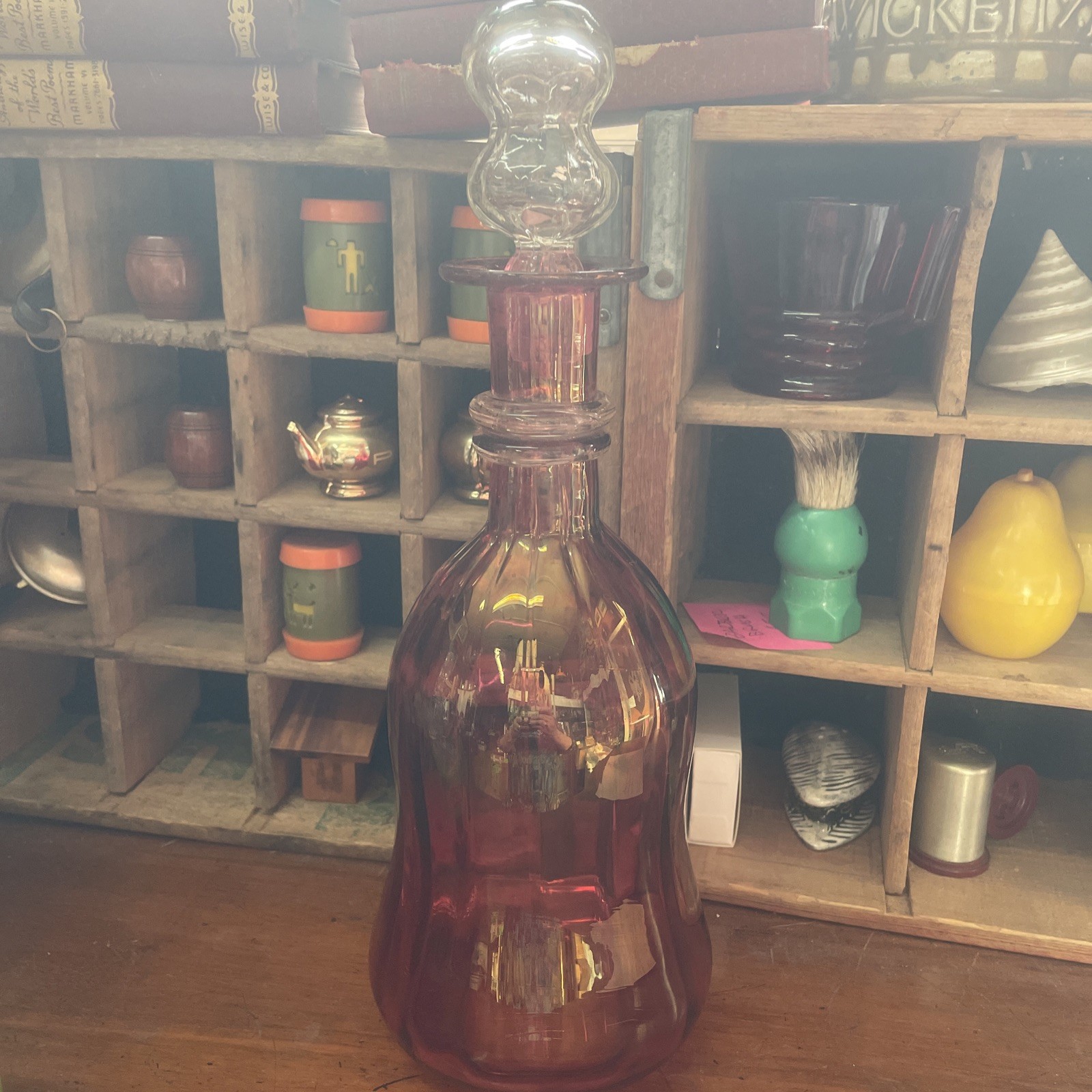 Antique Victorian Handblown Cranberry Glass Liquor Spirit Decanter Antique Victorian Handblown Cranberry Glass Liquor Spirit Decanter