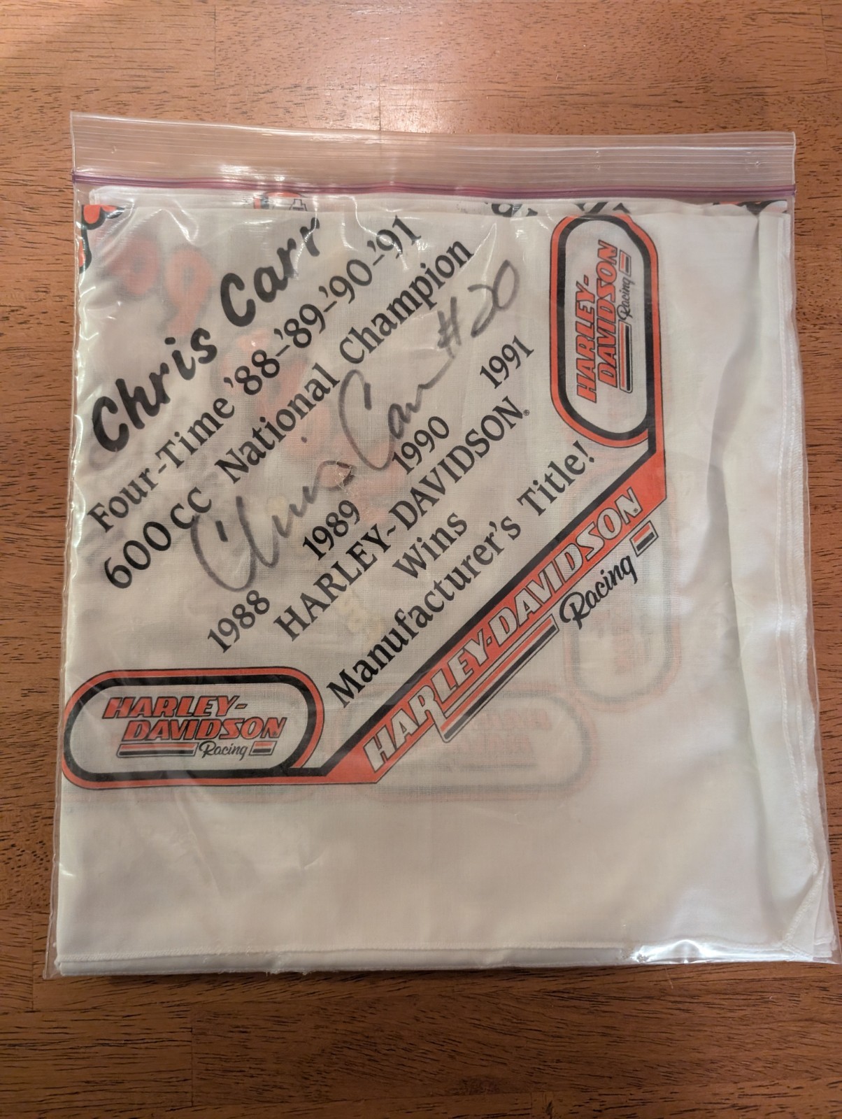Vintage Chris Carr #20 Signed Harley Davidson Racing Bandana AMA 600 Champion