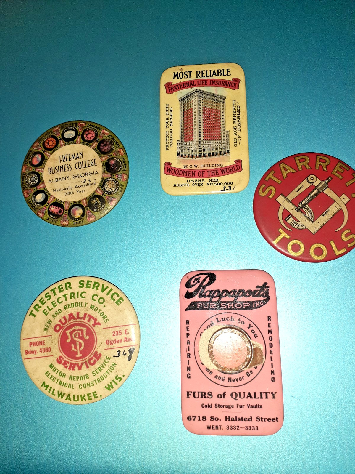 5 Vintage Celluloid Advertising 4 Pocket Mirrors & 1 Knife Sharpener 1920s-30s 5 Vintage Celluloid Advertising 4 Pocket Mirrors & 1 Knife Sharpener 1920s-30s