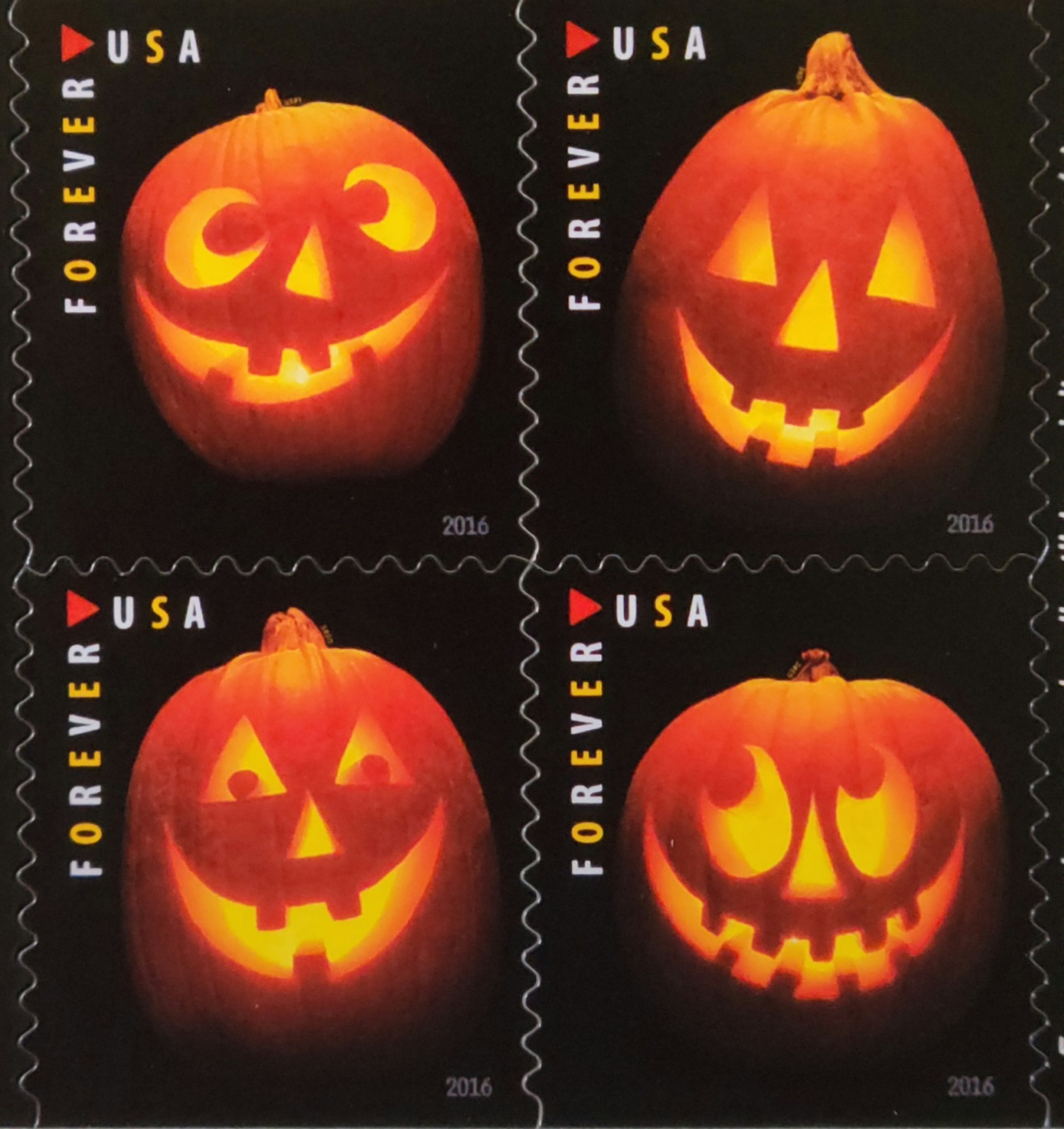 🎃 USPS SHEET OF 20 FIRST CLASS LETTER STAMPS HALLOWEEN JACK-O'-LANTERNS 🎃 