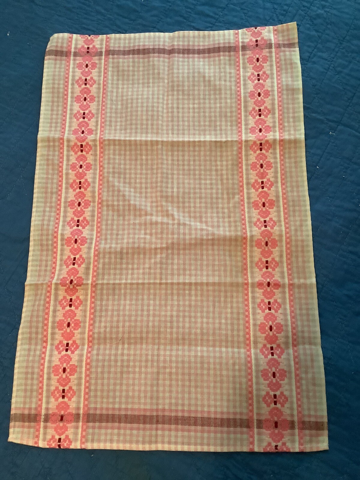VINTAGE Kitchen Towel Pink & White Gingham Floral Ends  Golden Crown NOS 70’s