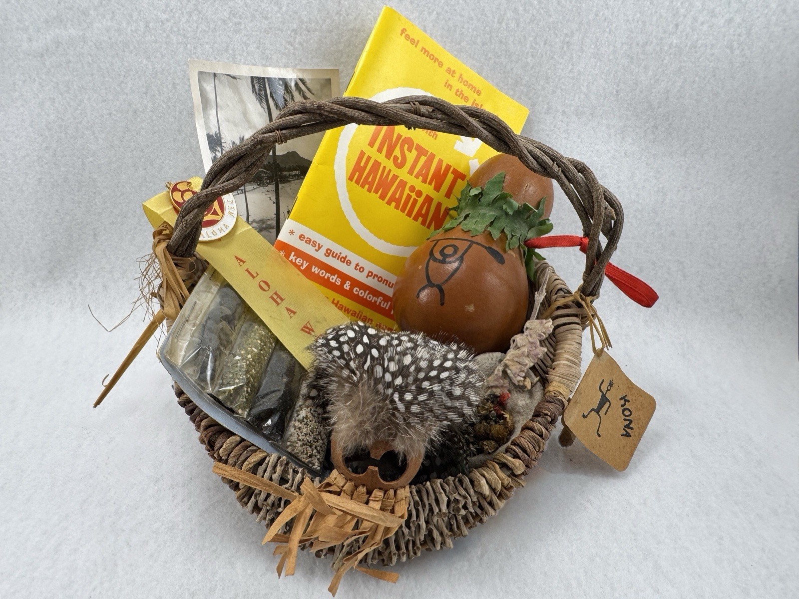 Hawaiian Fiber Basket D Aguilar Art Vintage Aloha Week Ribbon Waikiki Photo Lot Hawaiian Fiber Basket D Aguilar Art Vintage Aloha Week Ribbon Waikiki Photo Lot