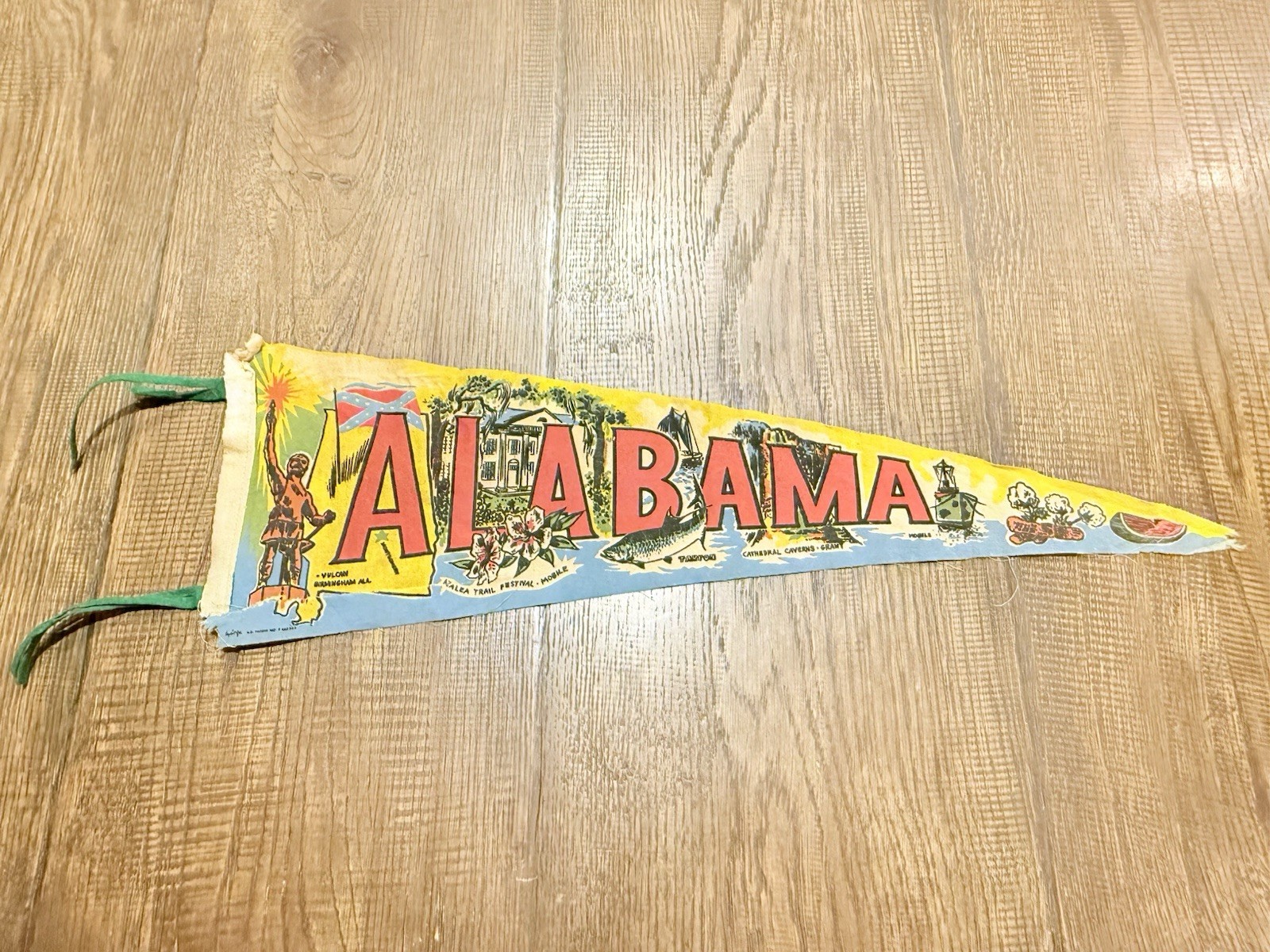 Vintage Alabama Felt Pennant State Souvenir Vulcan Birmingham Banner
