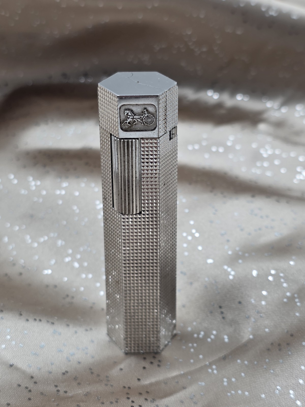 Rare Vintage Celine Paris Gas Lighter Silver Hexagonal Horse & Carriage Logo