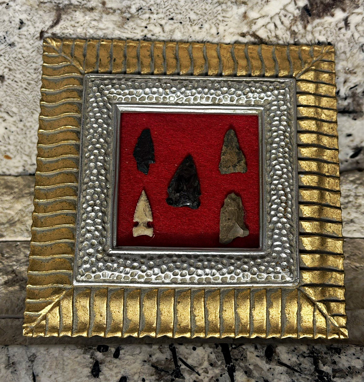 Vintage Native Arrowheads in Decorative Frame Oklahoma Cherokee Territory (5)