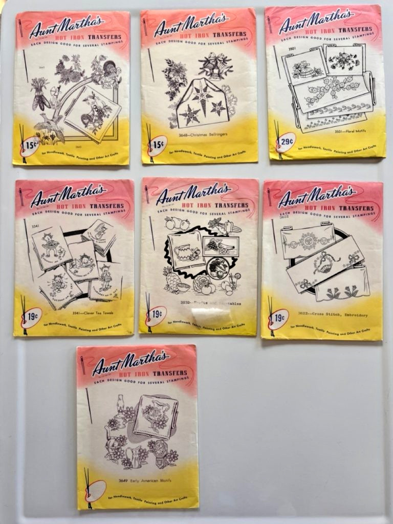 Vintage Aunt Martha's Hot Iron Transfers Lot of 7 Embroidery Patterns Christmas Vintage Aunt Martha's Hot Iron Transfers Lot of 7 Embroidery Patterns Christmas