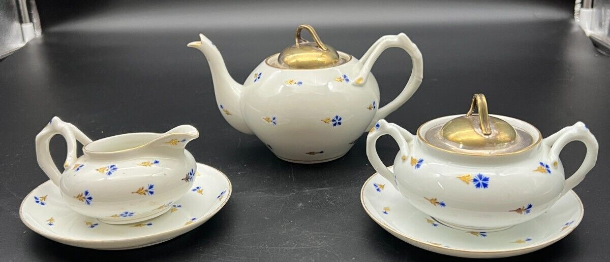 Vintage Porcelain Hand Painted Hukin & Heath Floral Tea Set-Christopher Dresser Vintage Porcelain Hand Painted Hukin & Heath Floral Tea Set-Christopher Dresser