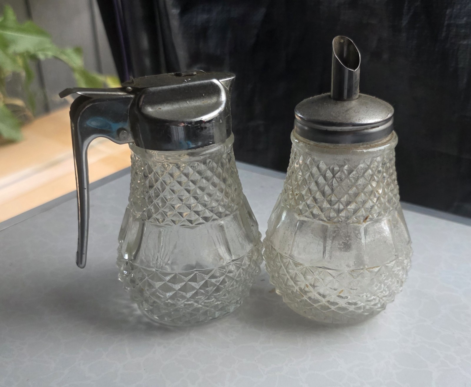 Vintage Grace Diamond Cut Glass Design Sugar & Syrup 2 Piece Set Vintage Grace Diamond Cut Glass Design Sugar & Syrup 2 Piece Set