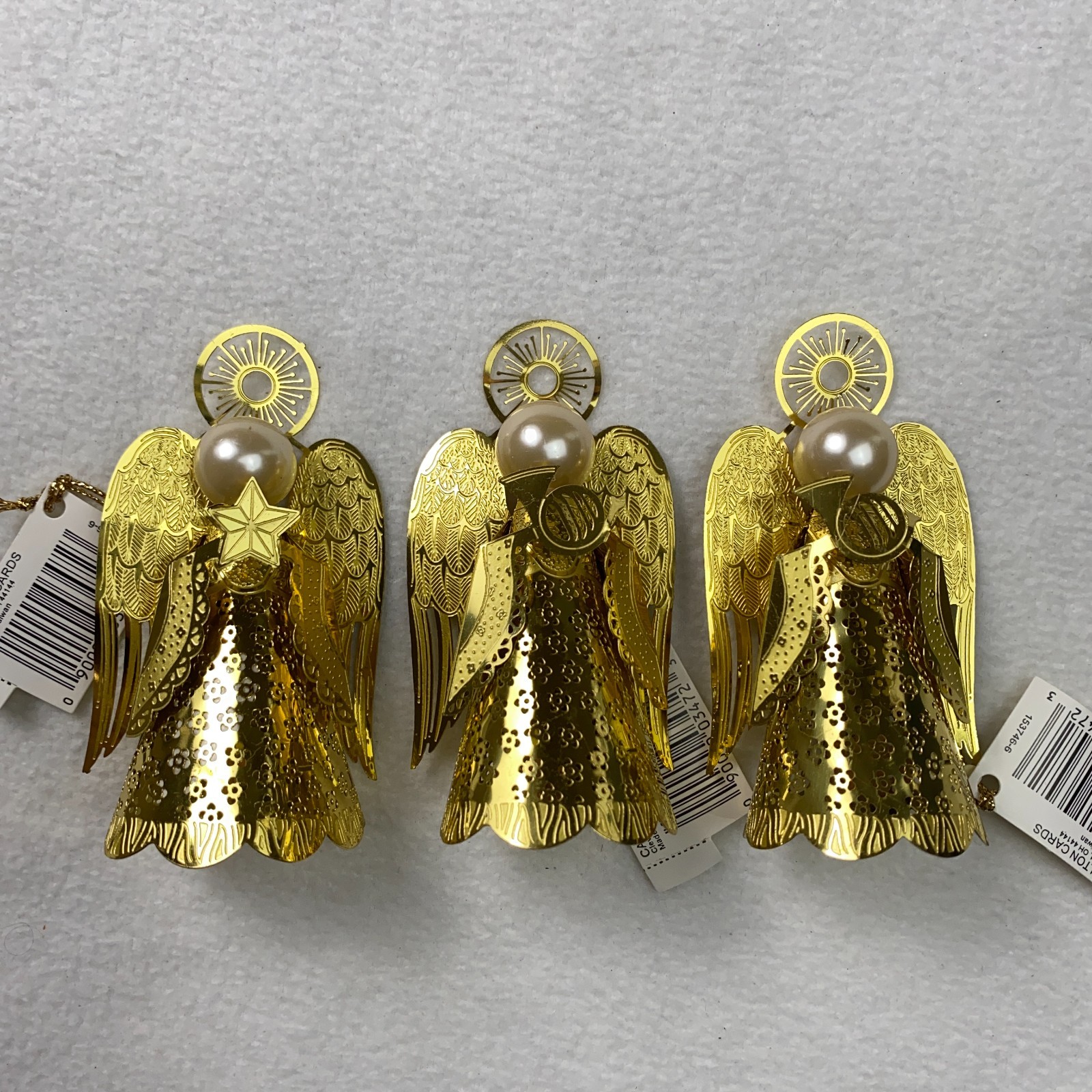 3 VTG Carlton Cards Gold Toned Christmas Angels Ornament Pearl Heads NWT