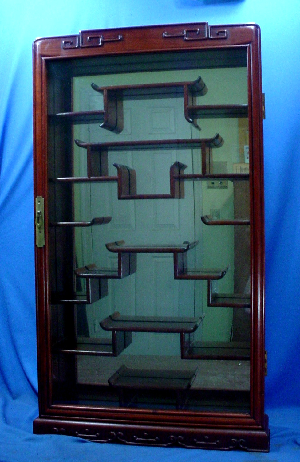 Stunning Vintage Asian Curio Cabinet Solid Rosewood Glass & Mirror 32.5
