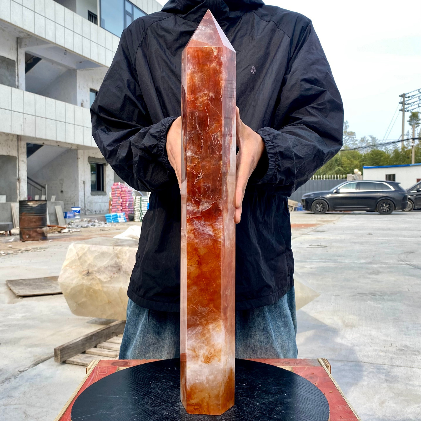 17.1LB Large Natural Sunstone Red Glue Flower  Crystal Obelisk Quartz Energy