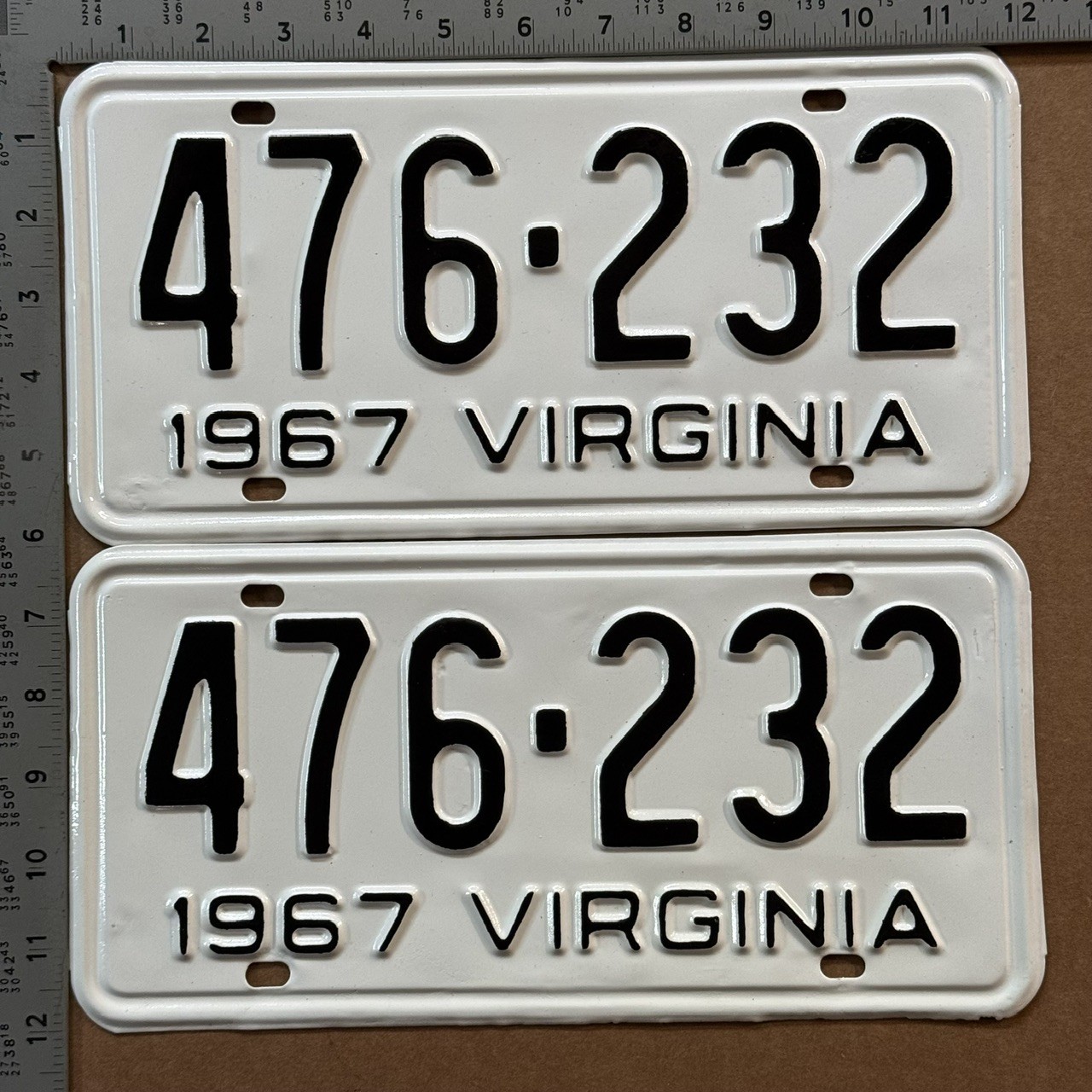 1967 Virginia license plate pair 476-232 YOM DMV HIGH QUALITY RESTORED 24379 1967 Virginia license plate pair 476-232 YOM DMV HIGH QUALITY RESTORED 24379