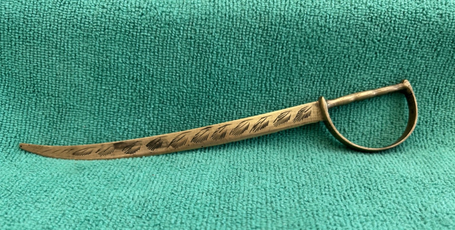 Vintage Solid Brass Scimitar Sword Letter Opener Hand Etched Cutlass Knife 7In Vintage Solid Brass Scimitar Sword Letter Opener Hand Etched Cutlass Knife 7In