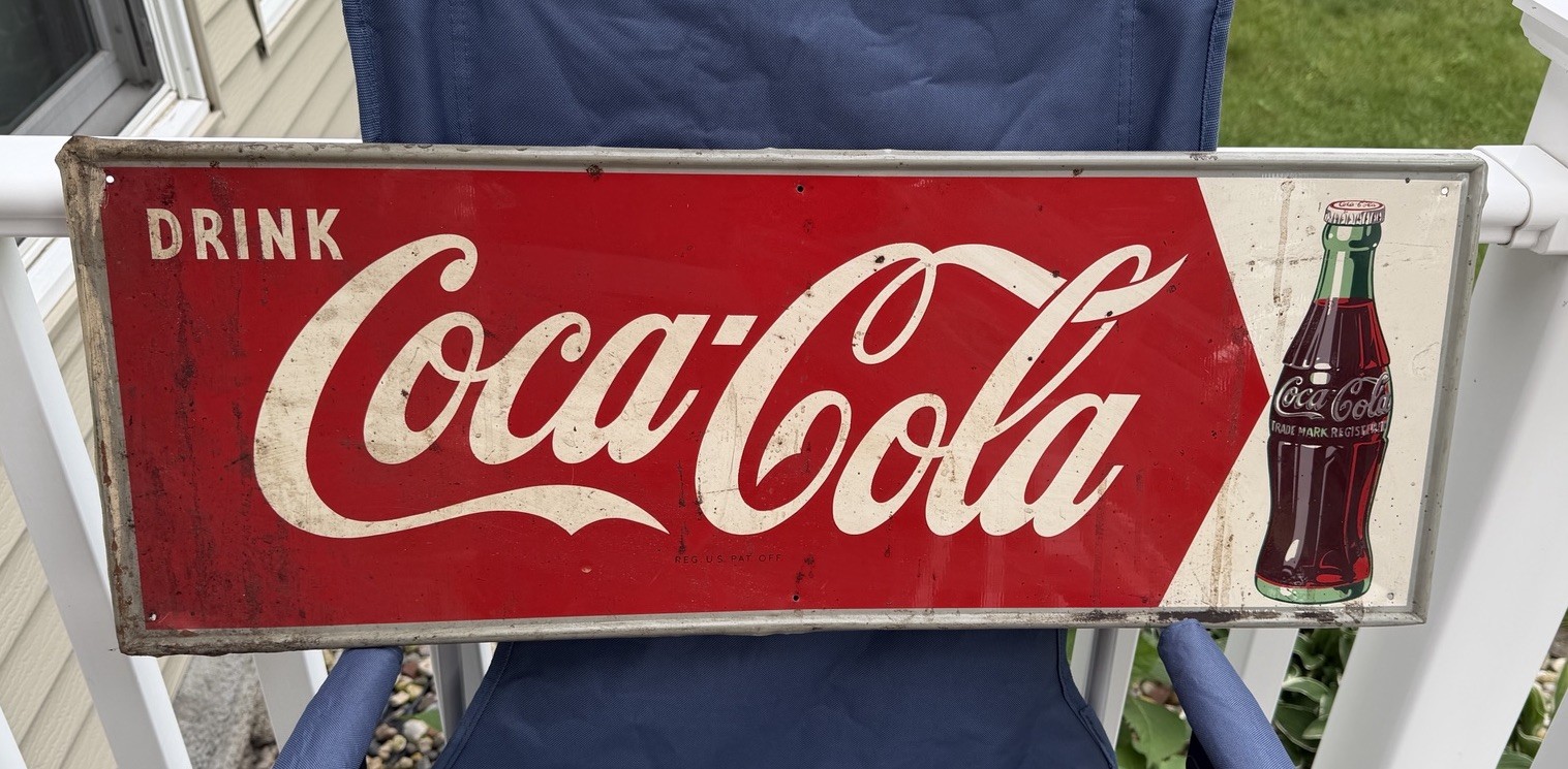 Vintage 1960’s Drink Coca Cola Bottle Tin Metal Advertising Sign Retro 31.75” Vintage 1960’s Drink Coca Cola Bottle Tin Metal Advertising Sign Retro 31.75”