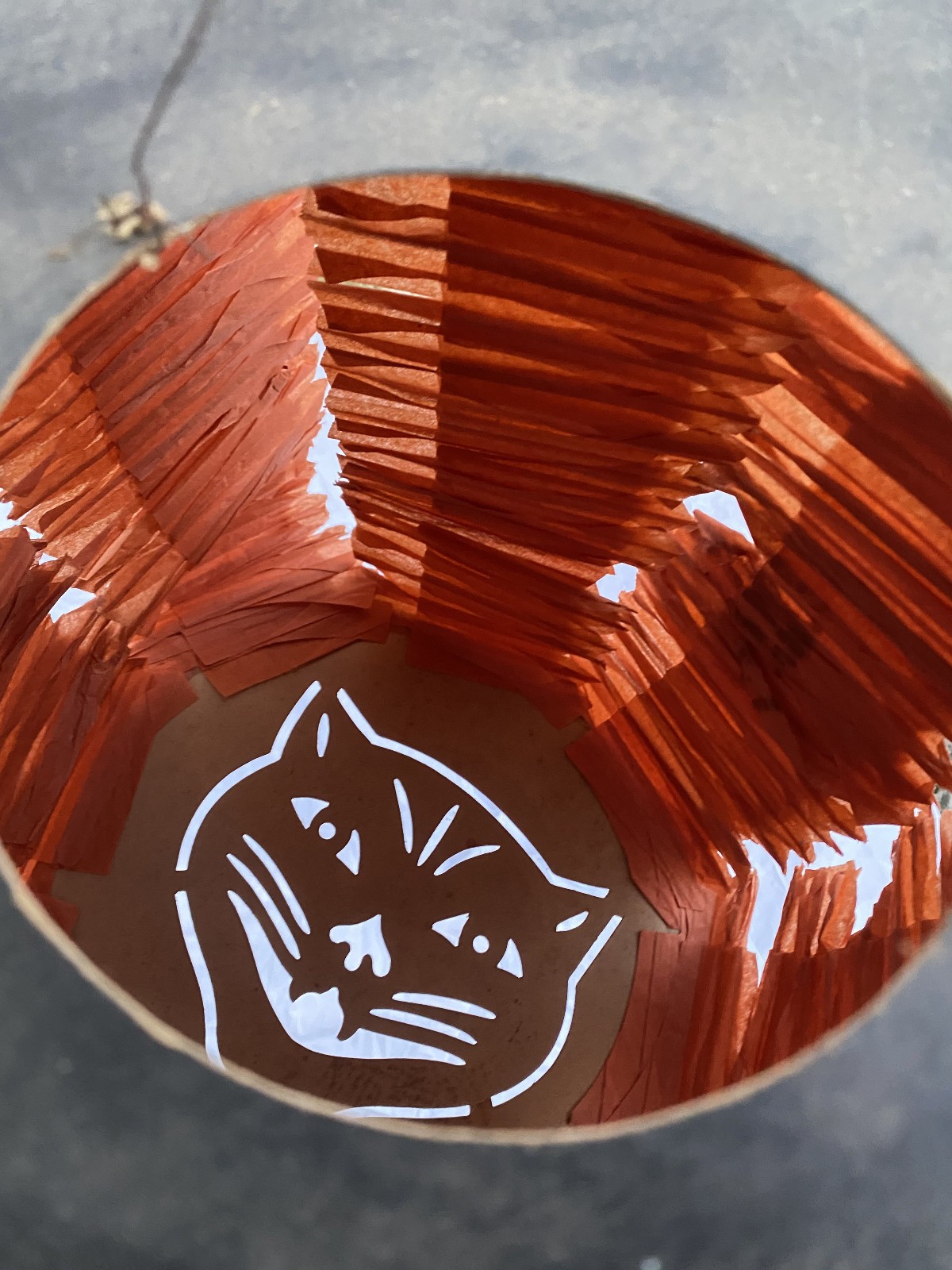 Antique Vintage Halloween crepe paper lantern black cat head HUGE diecut Antique Vintage Halloween crepe paper lantern black cat head HUGE diecut