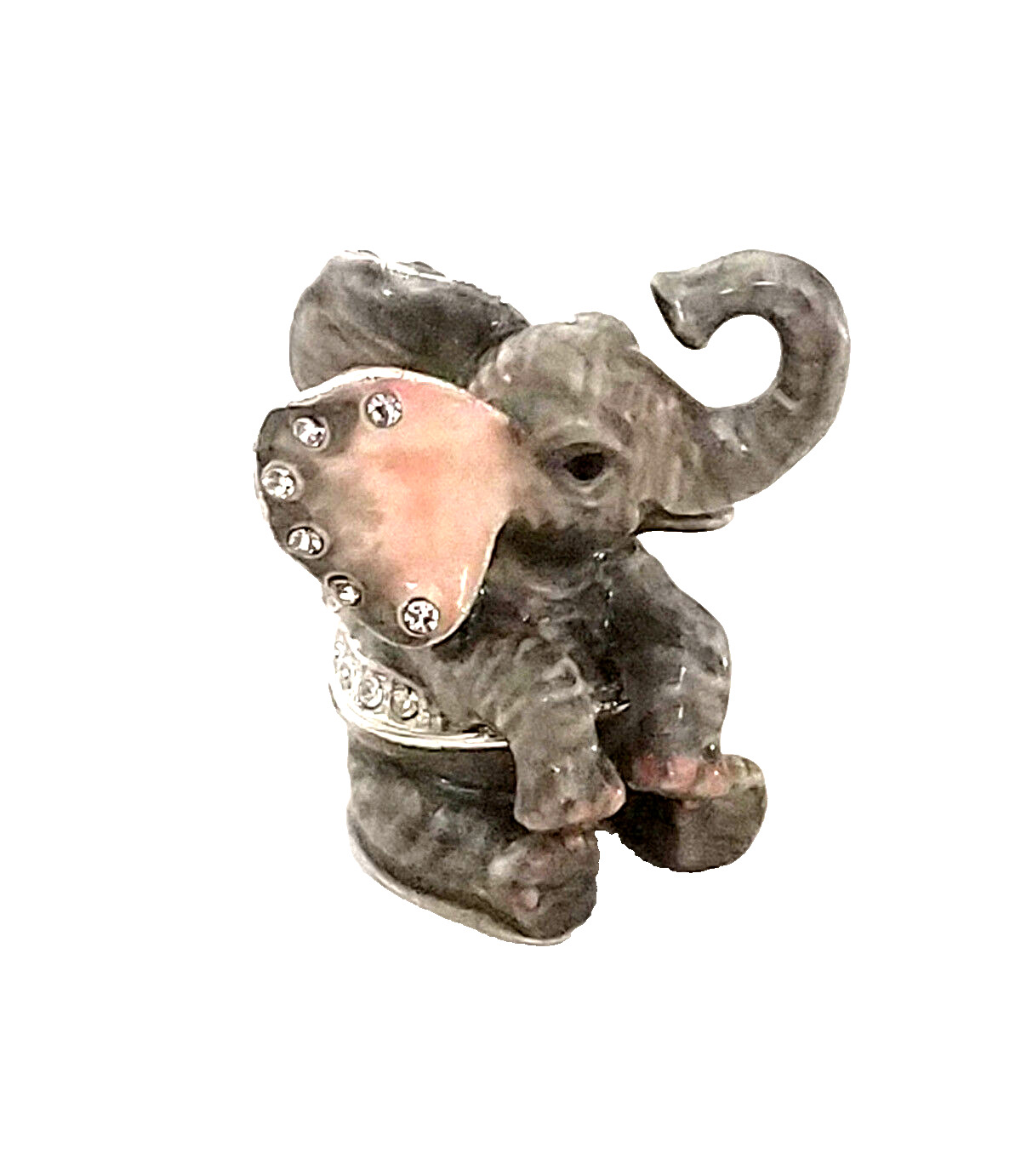 Hungry Elephant Pewter Bejeweled Hinged Miniature Trinket Box Kingspoint 