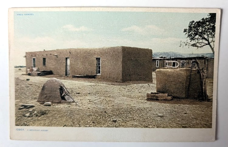C 1908 FRED HARVEY NATIVE AMERICAN Postcard MEXICAN ADOBE STYLE HOUSE NEW MEXICO
