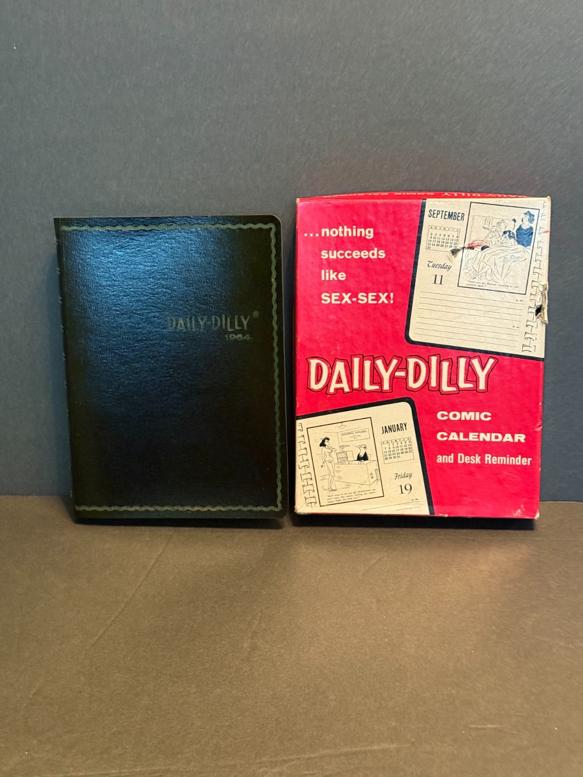Vintage Risque Cartoon Art Calendar Book 1964 Daily Dilly Scheduler Book w/ Box Vintage Risque Cartoon Art Calendar Book 1964 Daily Dilly Scheduler Book w/ Box