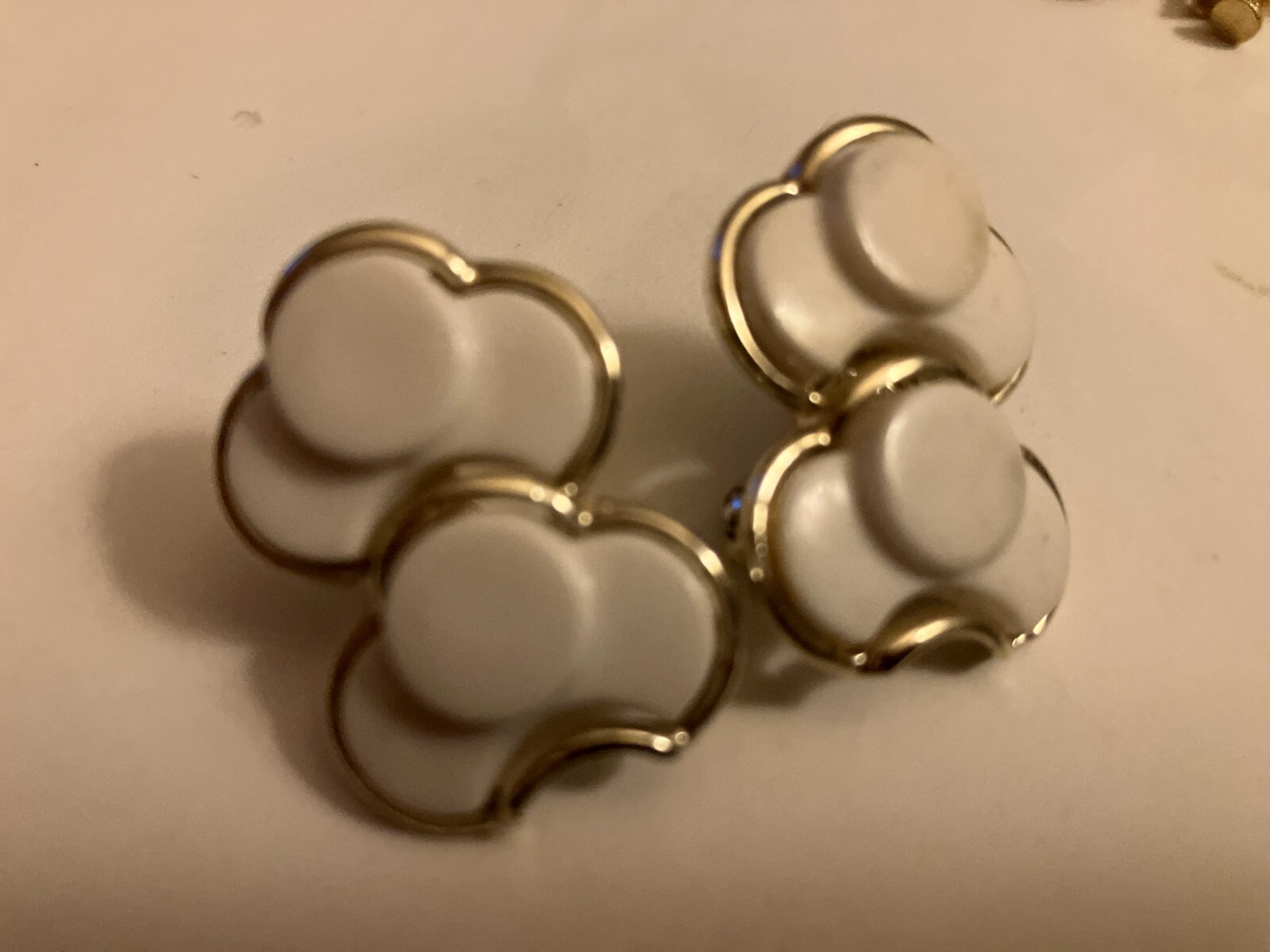 vintage estate white cabochon  clip on   earrings