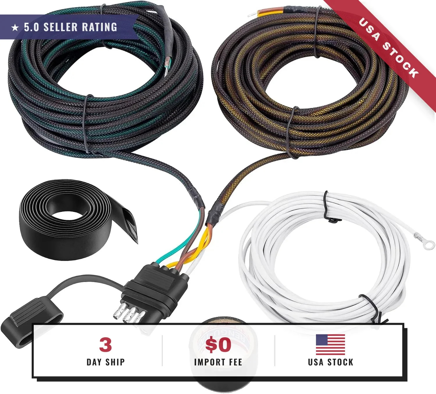 Upgraded 4 Pin 5 Wire Trailer Wiring Harness 26FT for Rewiring Trailer Both-Side