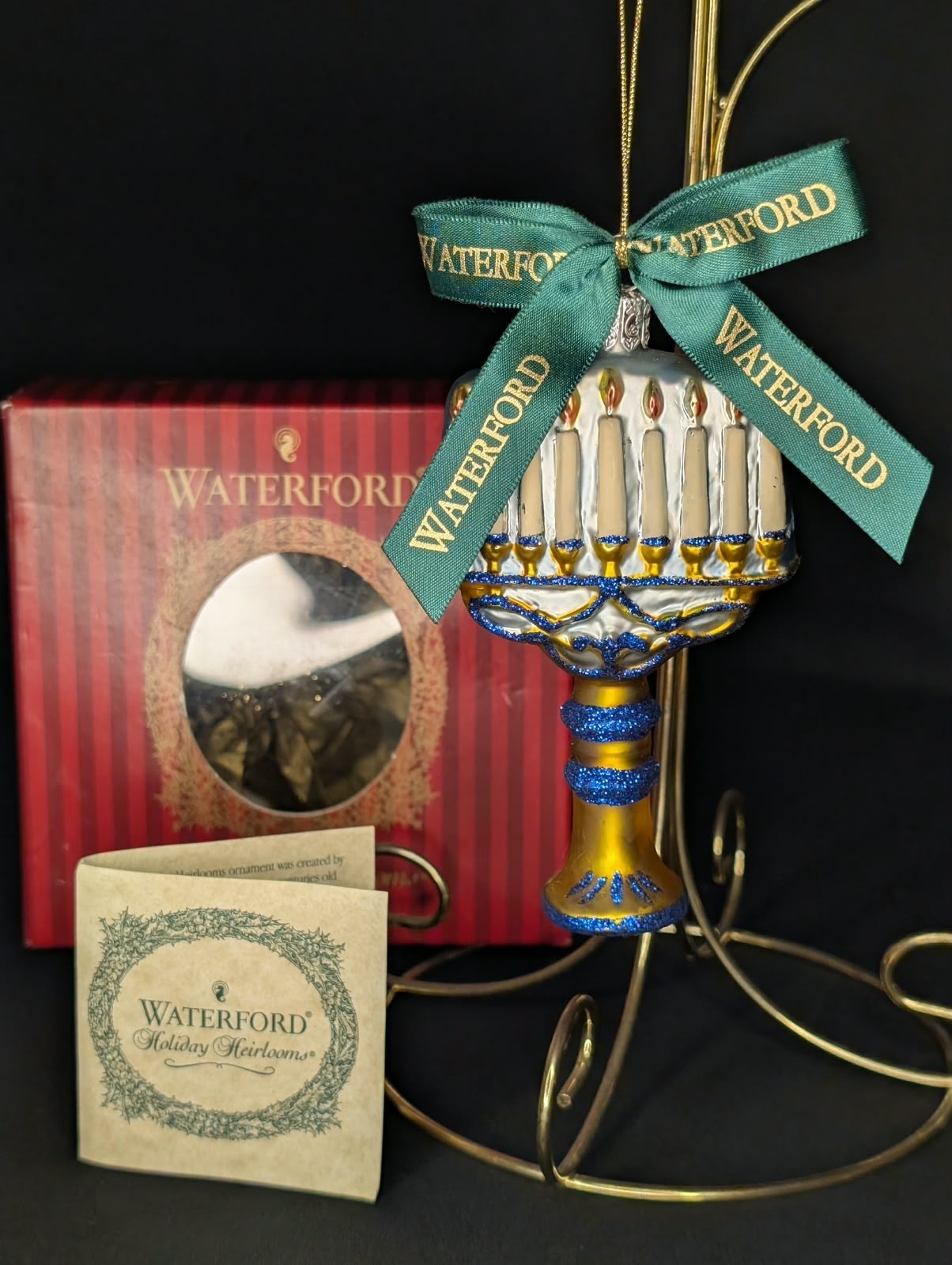 Vintage Waterford Holiday Heirlooms Menorah Hanukkah Glass Ornament 4.5 Vintage Waterford Holiday Heirlooms Menorah Hanukkah Glass Ornament 4.5