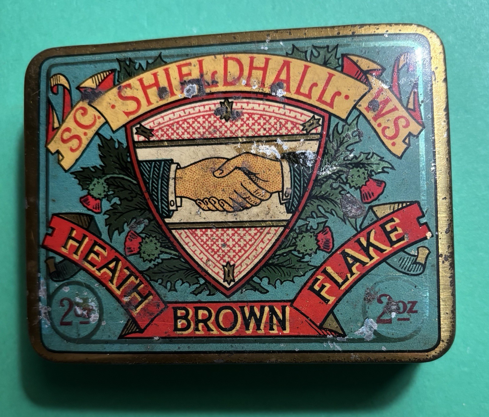 Vintage Early 1900s SCWS Shieldhall Heath Brown Flake 2oz Tobacco Tin
