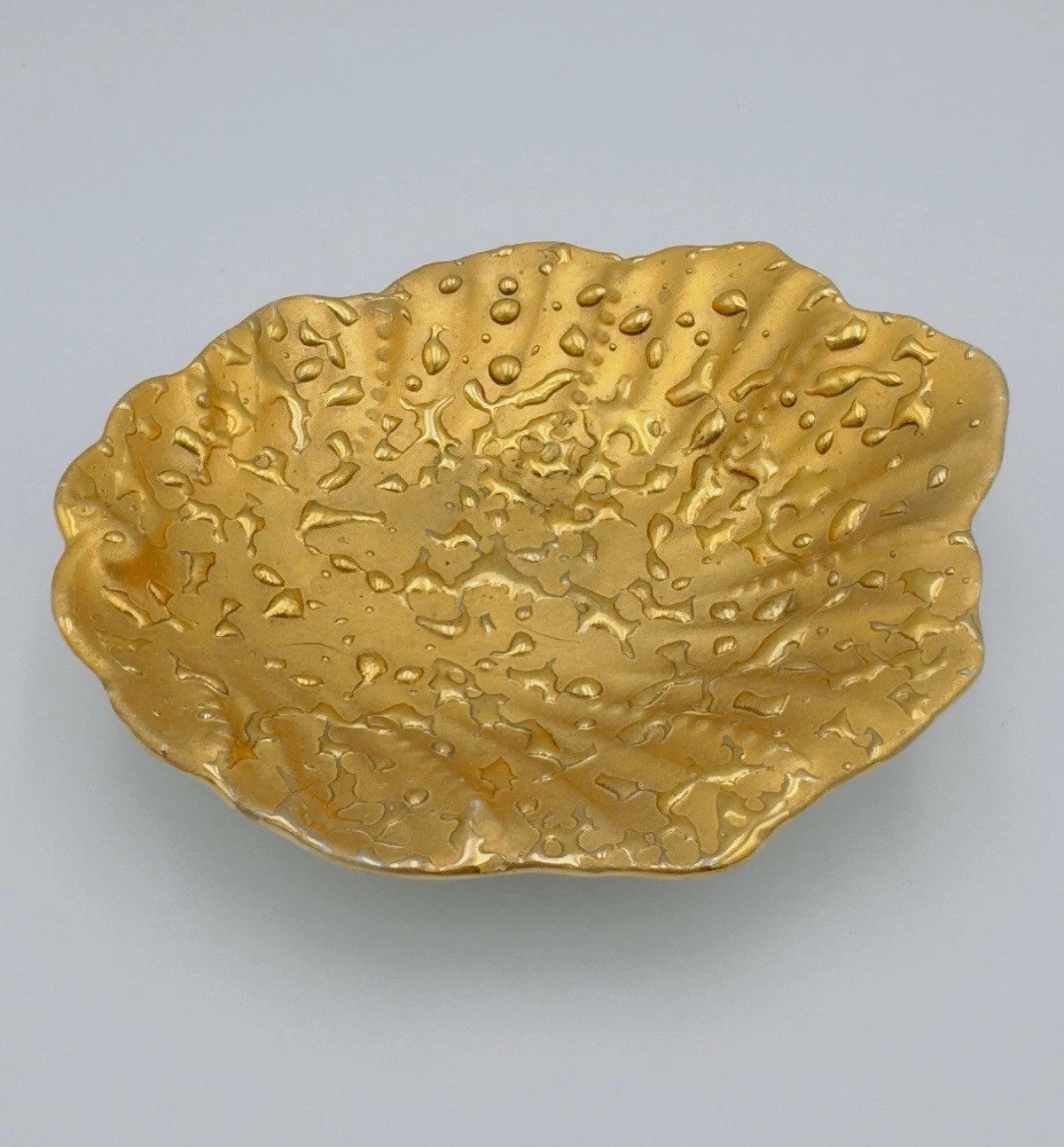 Vintage Weeping Gold 22K Dish | Hollywood Regency Leaf Bowl Counter Top Decor