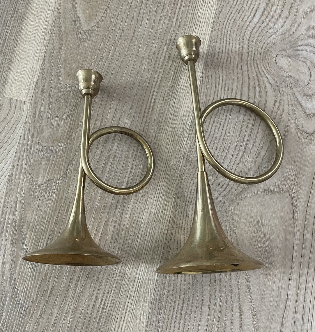 Vintage Brass Hunting Horns Made In India Post Coach Horn Set Of 2