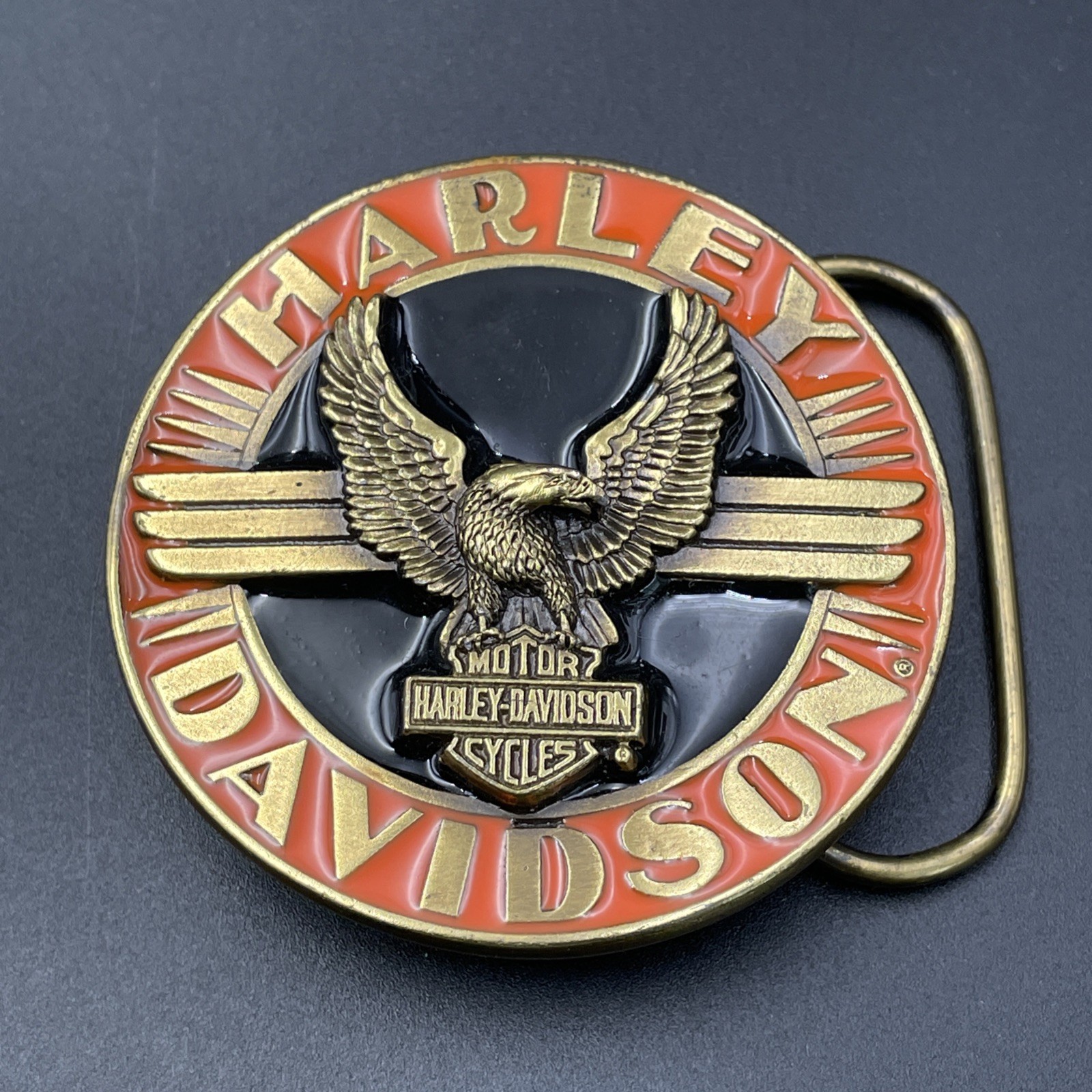 Vintage 1992 Siskiyou Belt Buckle Harley Davidson Orange & Black Eagle