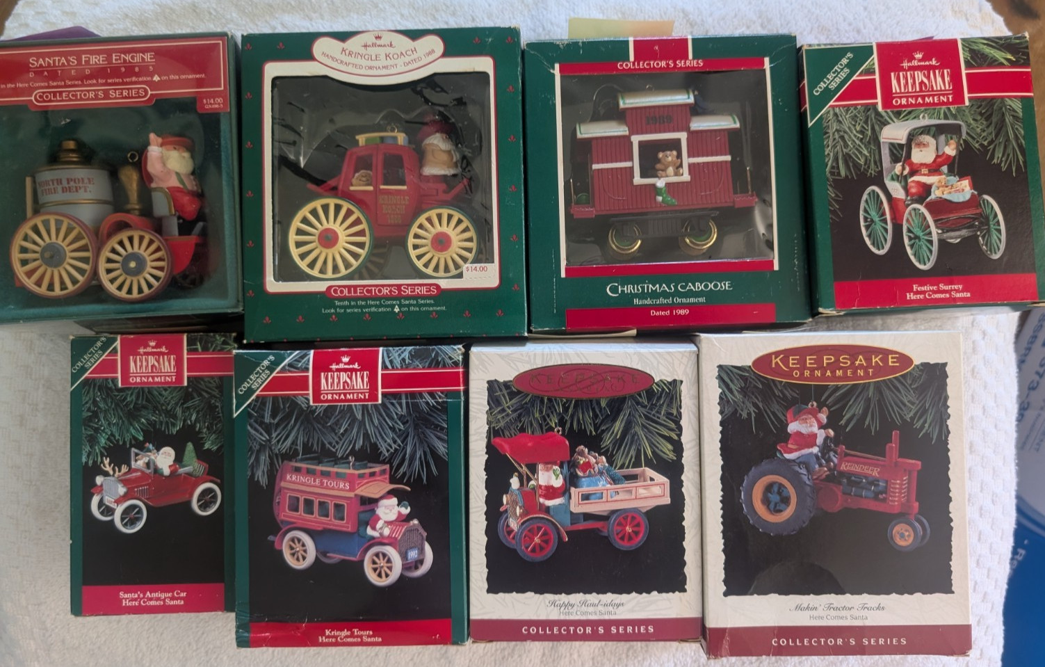 Hallmark “Here Comes Santa” Series, Lot of 8 Ornaments – 1985, 1988-1994 (B150) Hallmark “Here Comes Santa” Series, Lot of 8 Ornaments – 1985, 1988-1994 (B150)