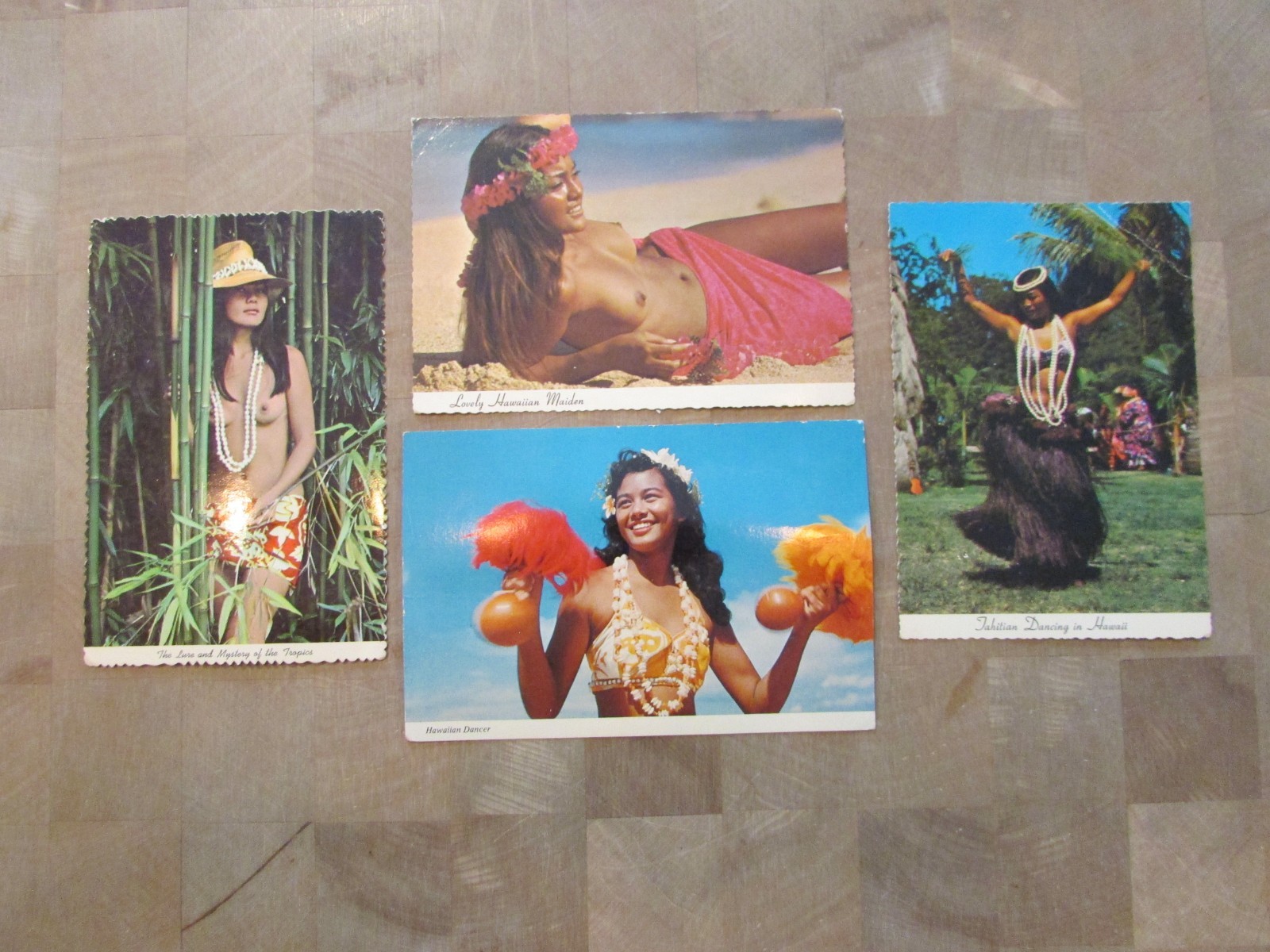 Lot Of 4 HAWAII Postcards From Hawaiian Islands BEAUTIFUL NATIVE WOMAN Topless
