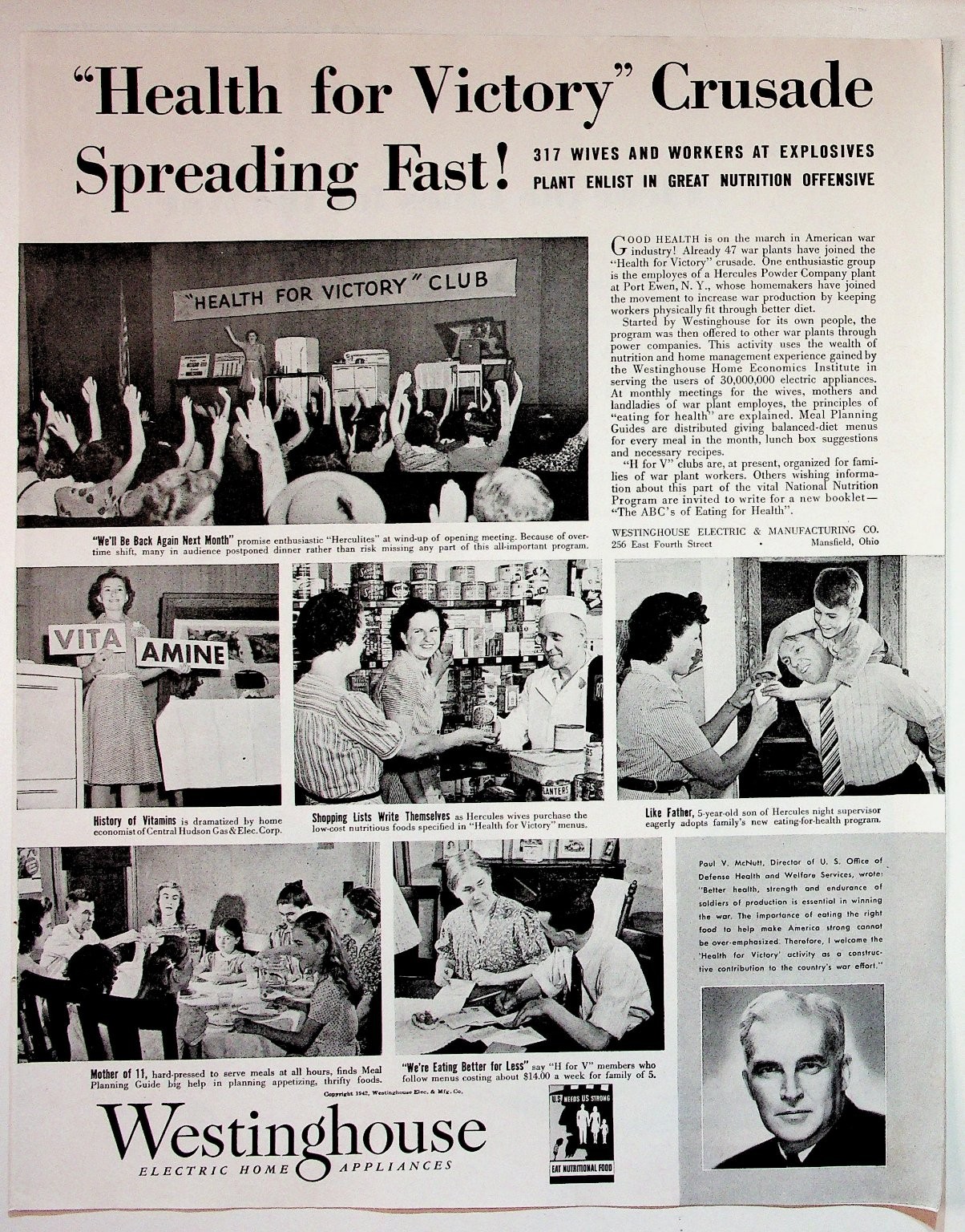 Westinghouse 1942 WWII Health for Victory Magazine Ad Nutrition Westinghouse 1942 WWII Health for Victory Magazine Ad Nutrition