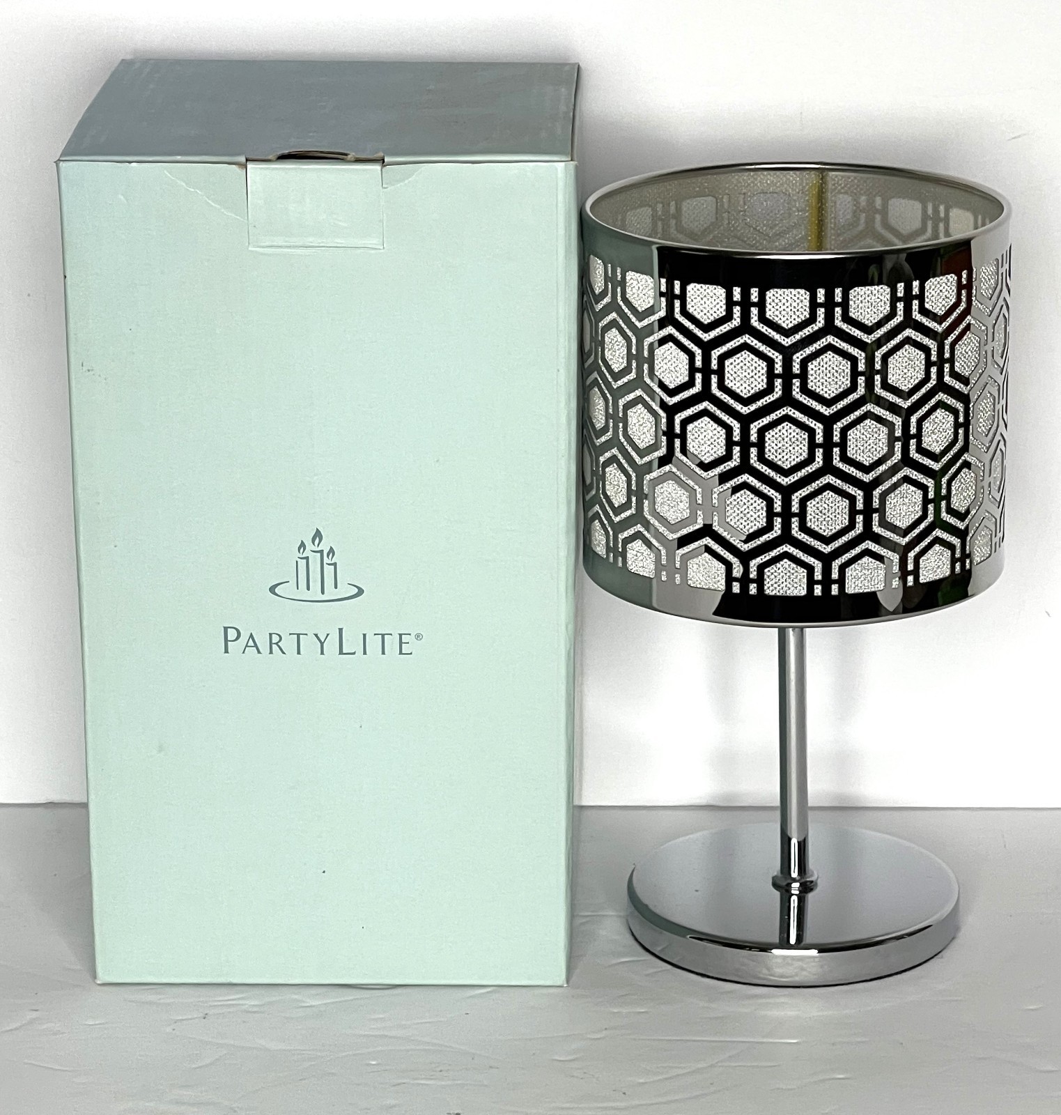PartyLite Enchanted Silver Candle Lamp Geometric Silhouette Votive P90999