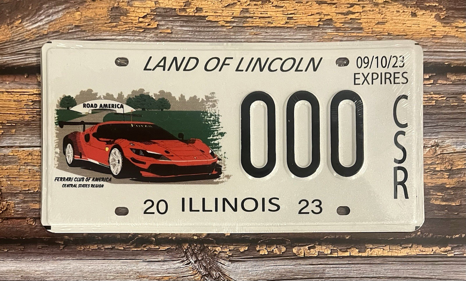 2023 Illinois Ferrari Club of America Sample License Plate 000 NOS