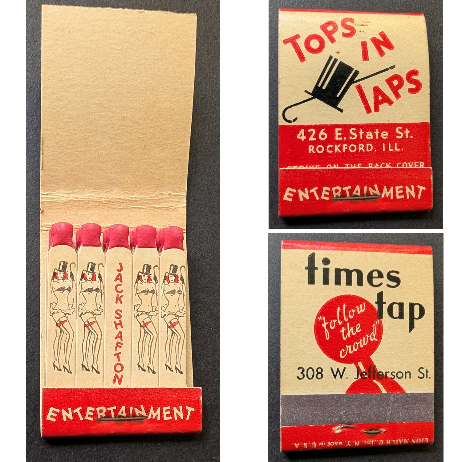 Feature Matchbook Tops in Taps Rockford IL **Girlie** Feature Matchbook Tops in Taps Rockford IL **Girlie**