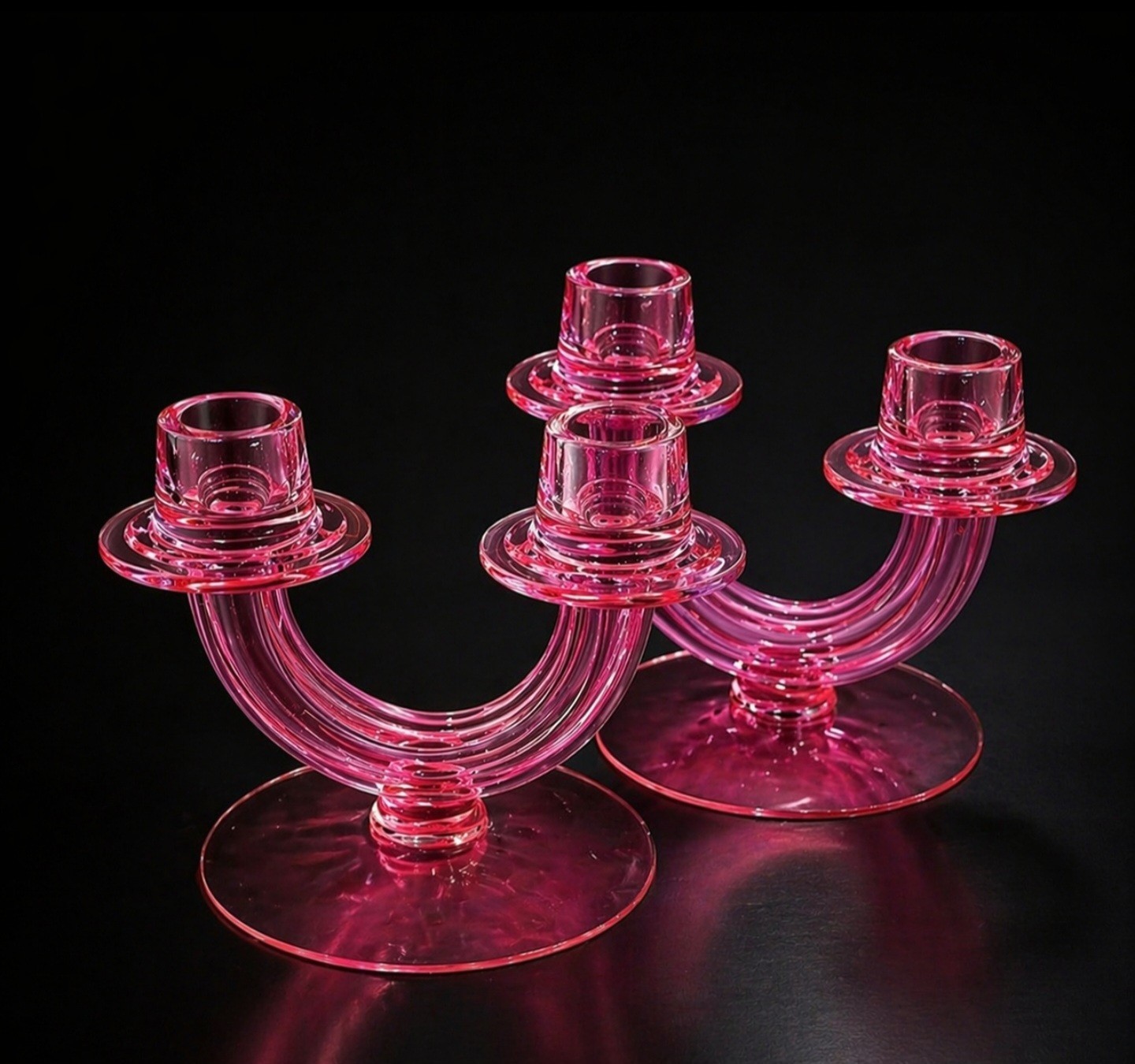 Fostoria - Sakier, Wisteria Dichroic #2447, Double Light/Duo Candlesticks Set