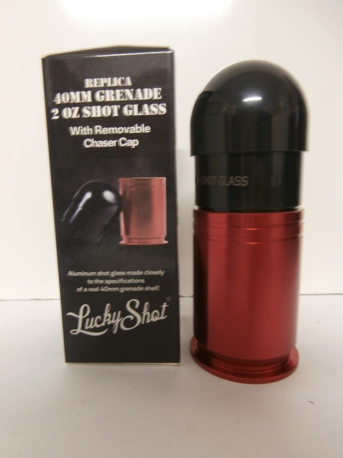 Red Lucky Shot 40MM Grenade 2oz Shot Glass Replica of Grenade Shot Aluminum Red Lucky Shot 40MM Grenade 2oz Shot Glass Replica of Grenade Shot Aluminum