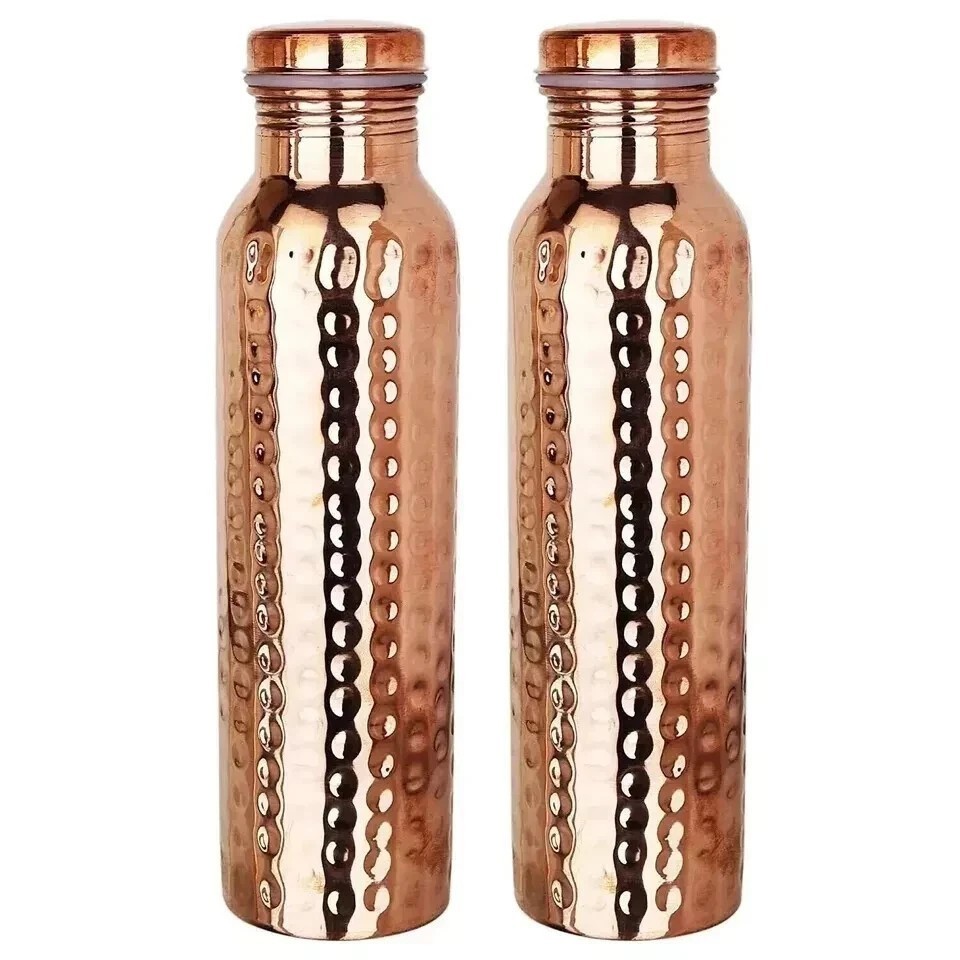 Pure Hammered Copper Water Bottle 1000ml Set of 2 Leakproof Copper Bottles Pure Hammered Copper Water Bottle 1000ml Set of 2 Leakproof Copper Bottles
