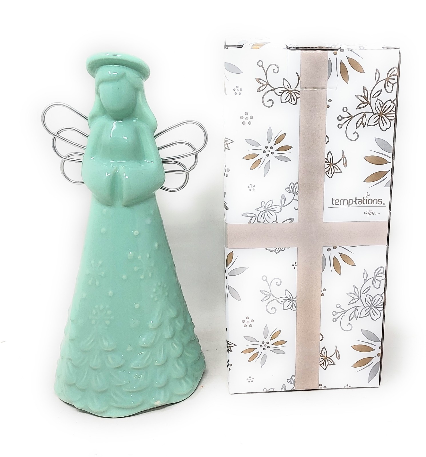 Temp-tations  Figural Angel with gift box T49898 Frosty Forest Mint