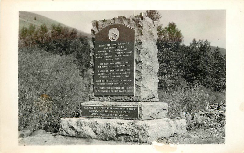 Alder Gulch Montana 1940s Fairweather Mining Monument RPPC real photo 2611 Alder Gulch Montana 1940s Fairweather Mining Monument RPPC real photo 2611