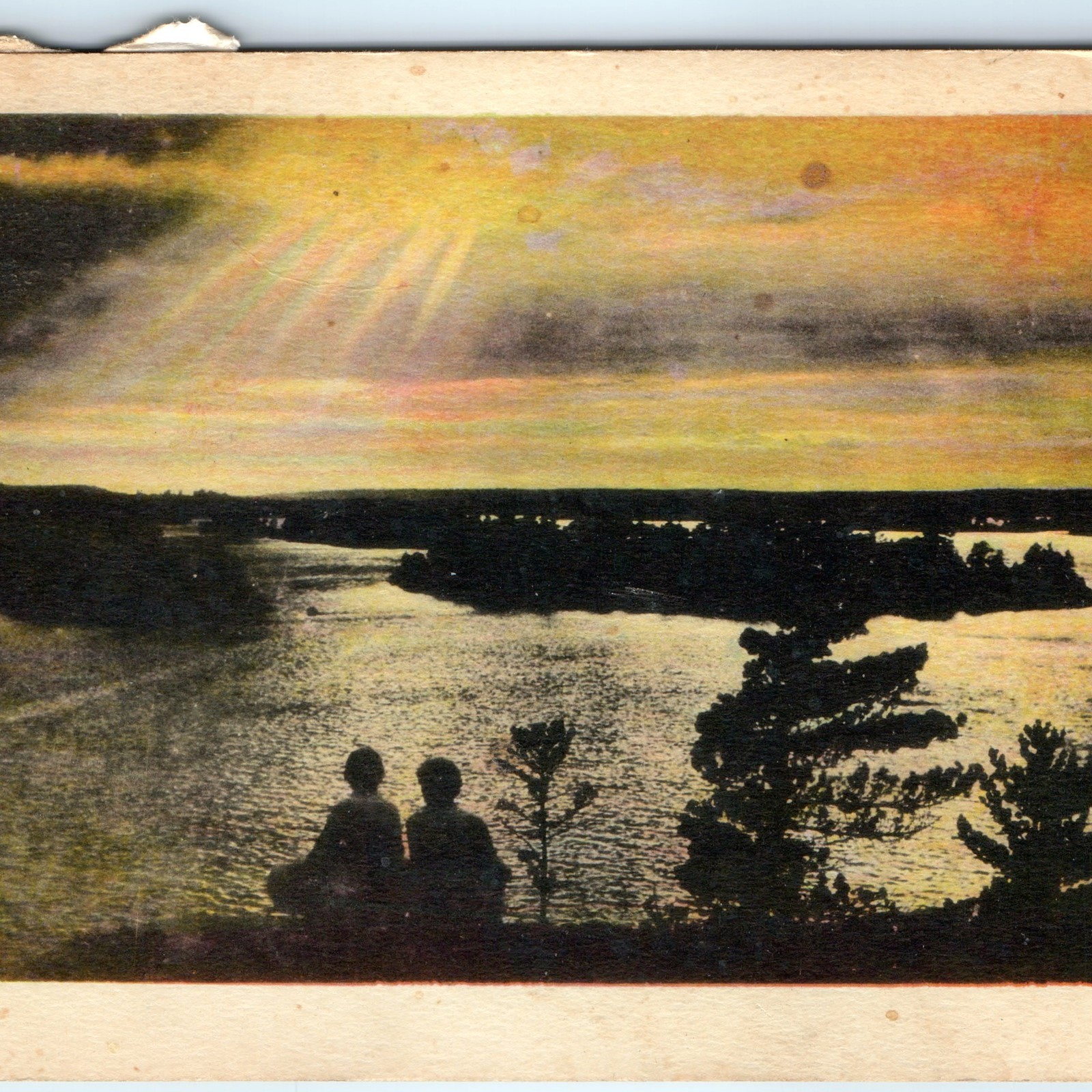 c1950s Quebec, Canada Sunset Lake Islands Silhouettes Rays Landscape M S 4 A345