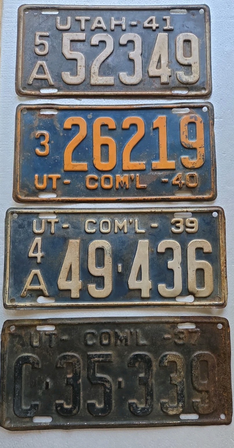 1937,1939,1940,1941 UTAH 4 Commercial License Plates -Original 1937,1939,1940,1941 UTAH 4 Commercial License Plates -Original
