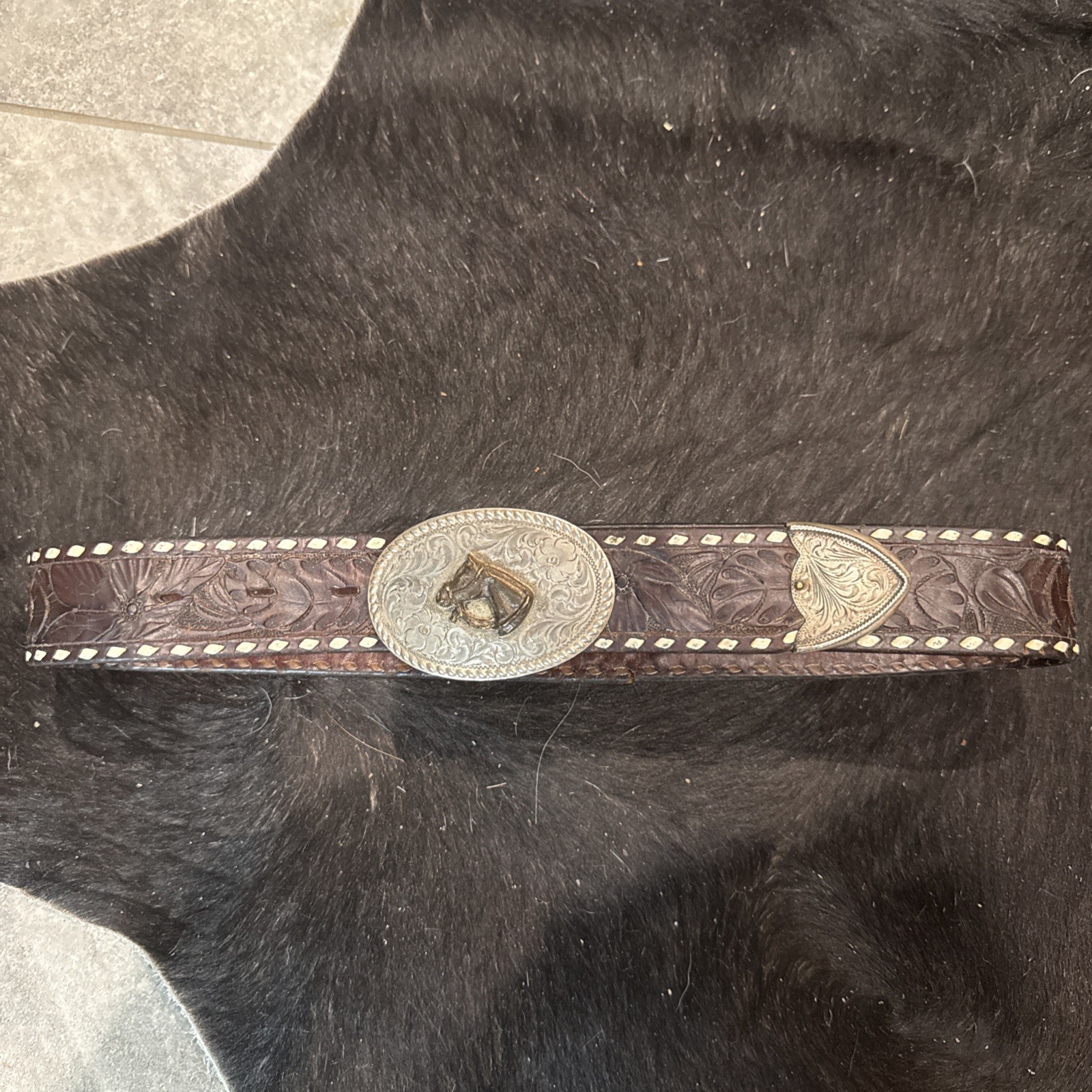Vintage Diablo Sterling Silver Horse Head Western Cowboy Buckle Set with Belt
