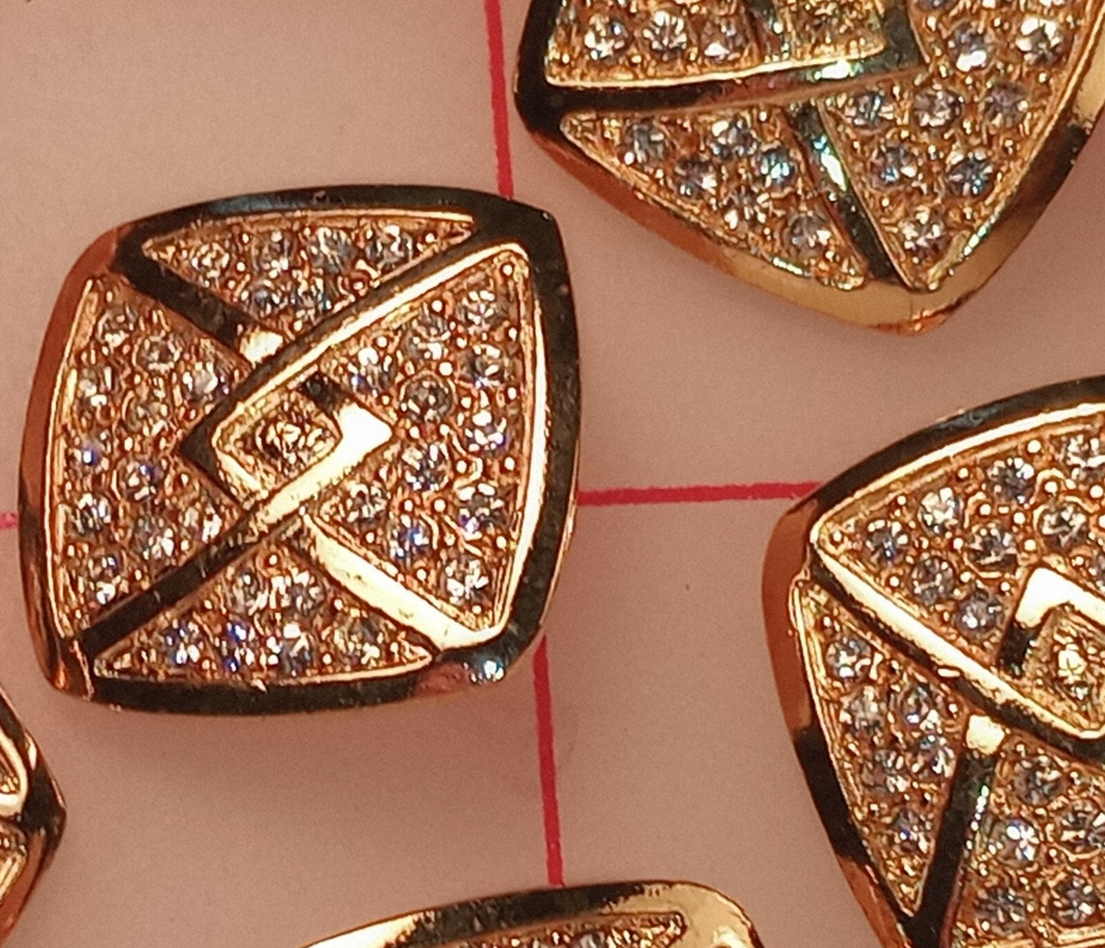 5 Fine Vintage Gold Shank Buttons Squarish Geometric 7/8