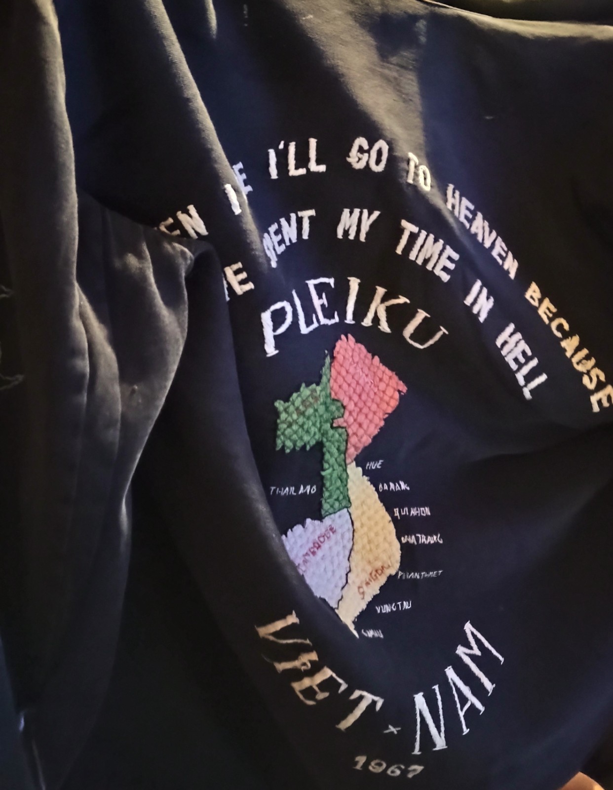 Vintage 1967 Vietnam War Souvenir Tour Jacket – Pleiku Central Highlands Map Vintage 1967 Vietnam War Souvenir Tour Jacket – Pleiku Central Highlands Map