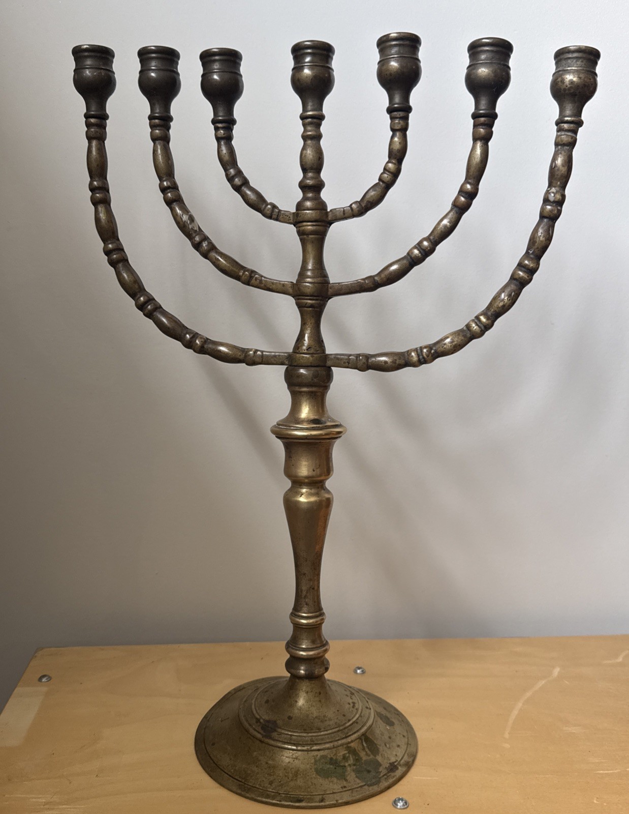 Extra LARGE Vintage Solid Brass Menorah 7 Hanukkah 17”x12” Very Heavy